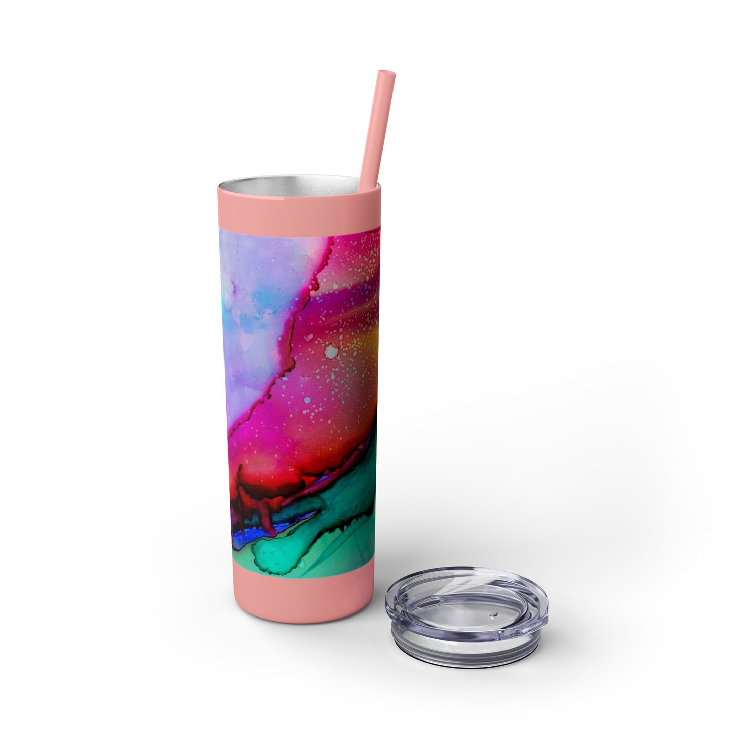 Beautiful Watercolor Splatter Skinny Tumbler with Straw - 20oz, Vibrant Colorful Drinkware for Every Occasion, Perfect Gift for Friends, Reusable Travel Mug, Water [...]