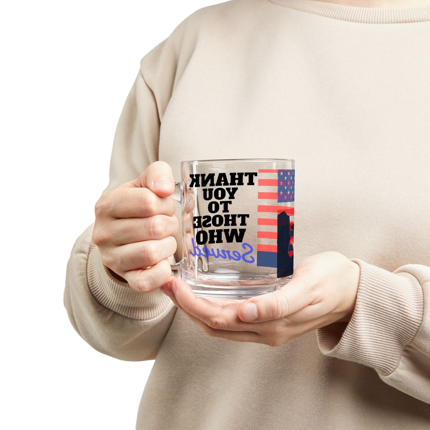 Thank You To Those Who Served American Flag Silhouette Glass Mug 10oz