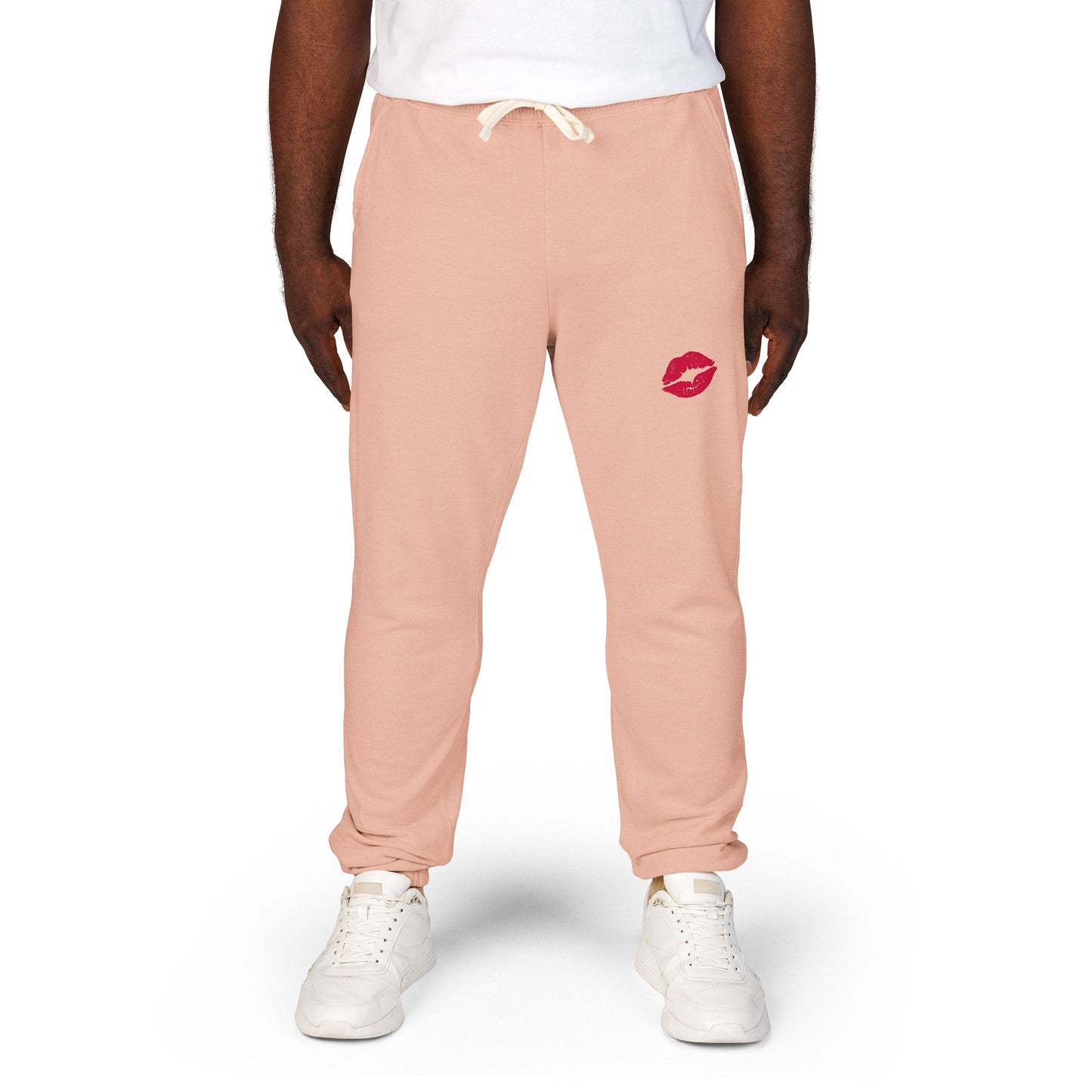 Cozy Fleece Kiss Print Sweatpants, Relaxed Lounge Pants, Unisex Stylish Joggers, Perfect for Casual Days, Gift for Friends, Comfortable Home Wear