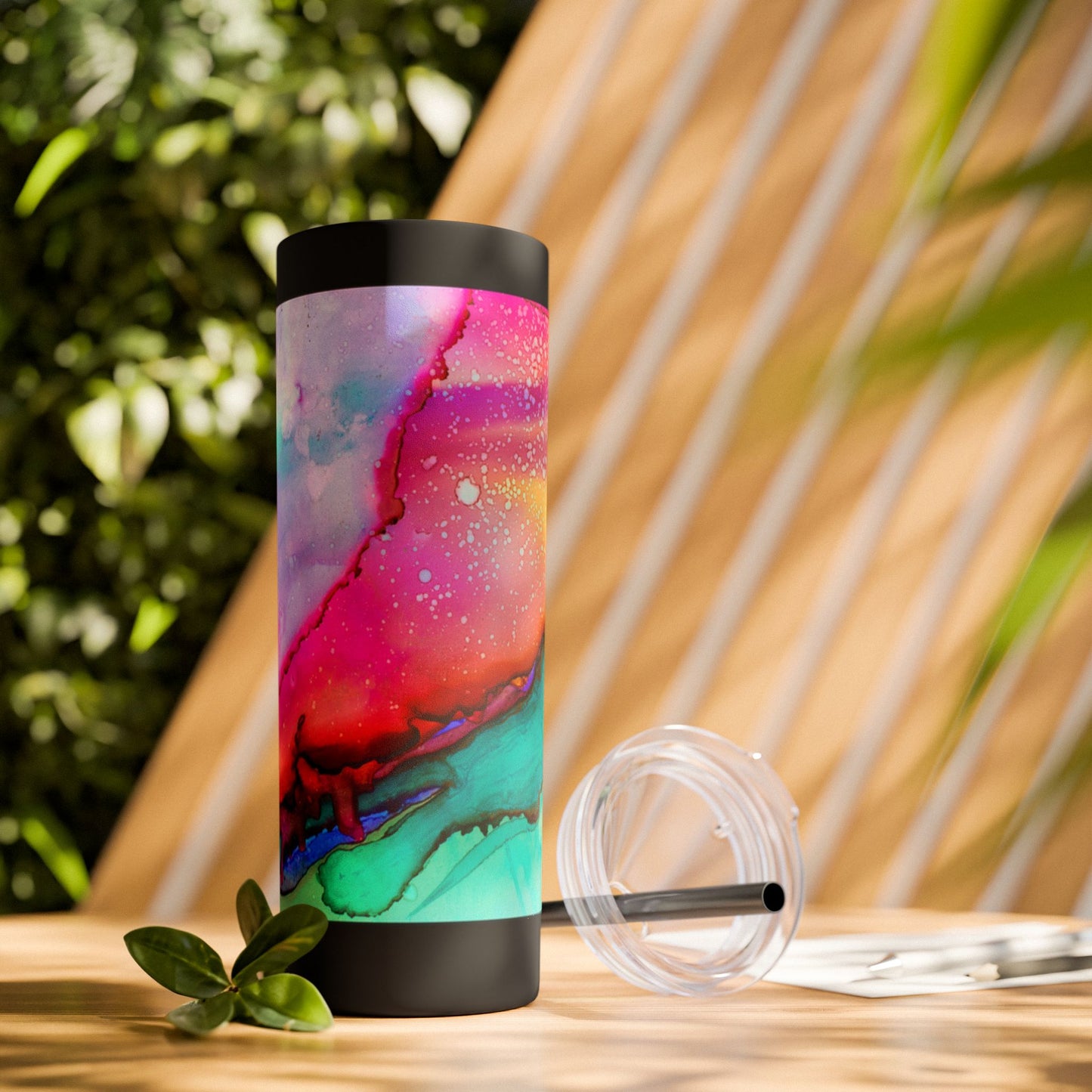 Beautiful Watercolor Splatter Skinny Tumbler with Straw - 20oz, Vibrant Colorful Drinkware for Every Occasion, Perfect Gift for Friends, Reusable Travel Mug, Water [...]