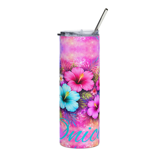 Custom Tropical Hibiscus Floral Stainless Steel Tumbler | 20oz Skinny Travel Cup