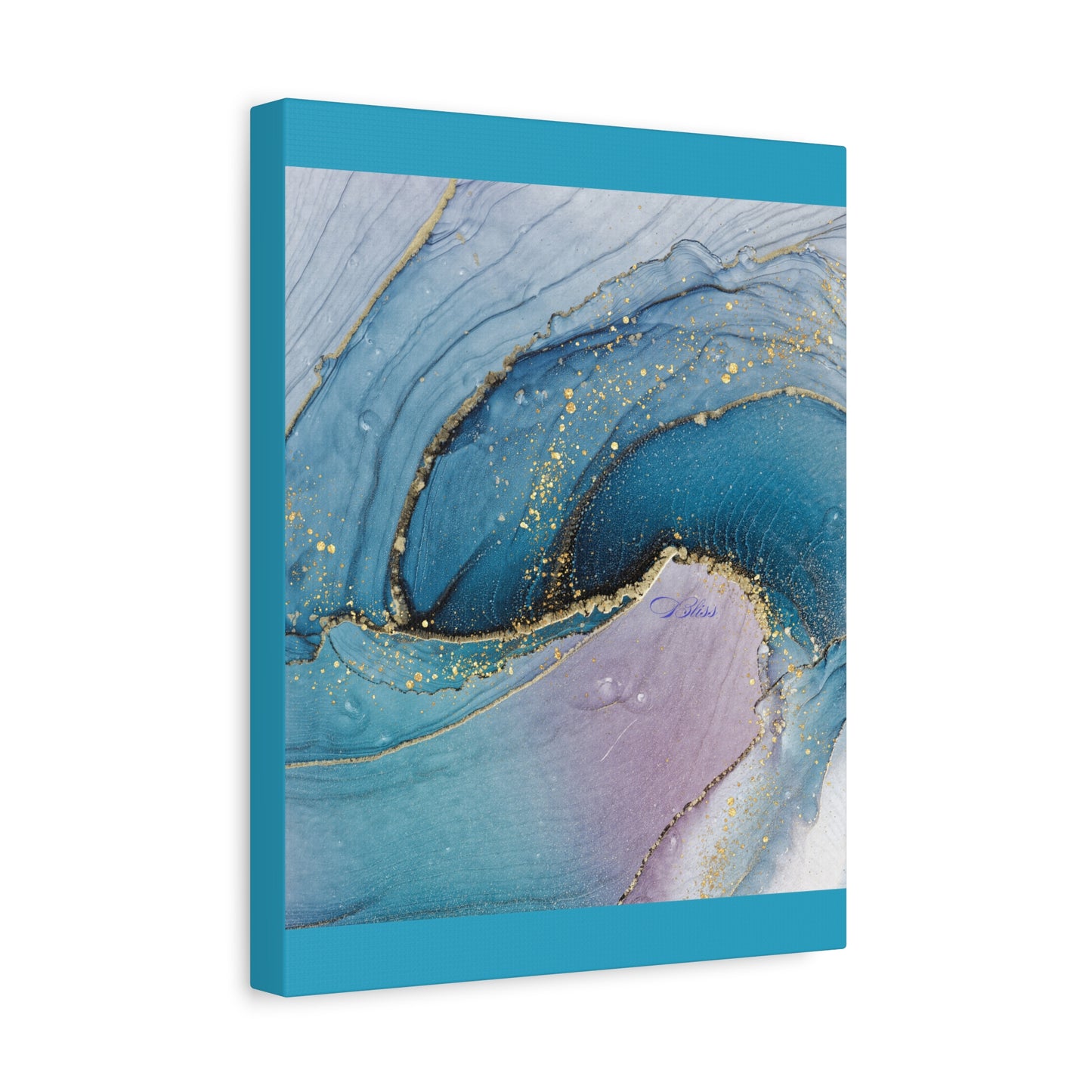 Canvas Wall Art, Abstract Ocean Wave, Modern Decor, Home Office, Gift for Her, Blue Gold Artwork, Living Room Wall Decor