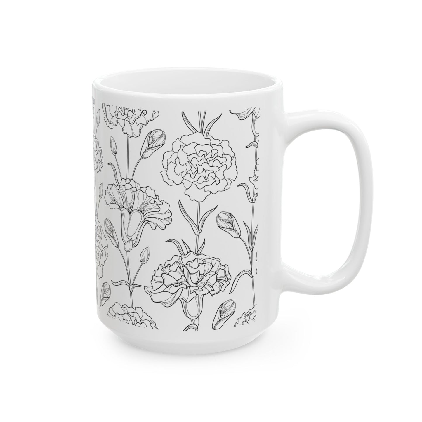 Floral Elegance Ceramic Mug, 11oz, 15oz, Gift for Her, Home Decor, Mother's Day, Coffee Lover, Minimalist Style