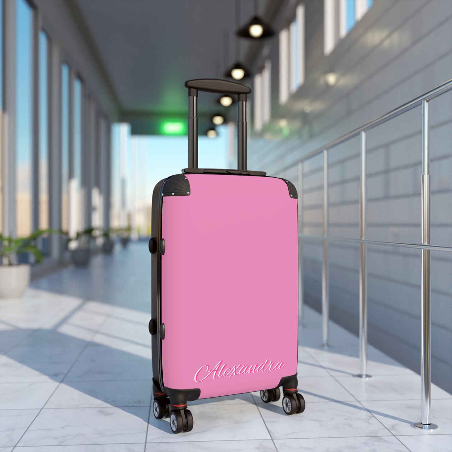 Personalized Name Solid Pink Suitcase, Carry-On Luggage, Hard Shell Spinner
