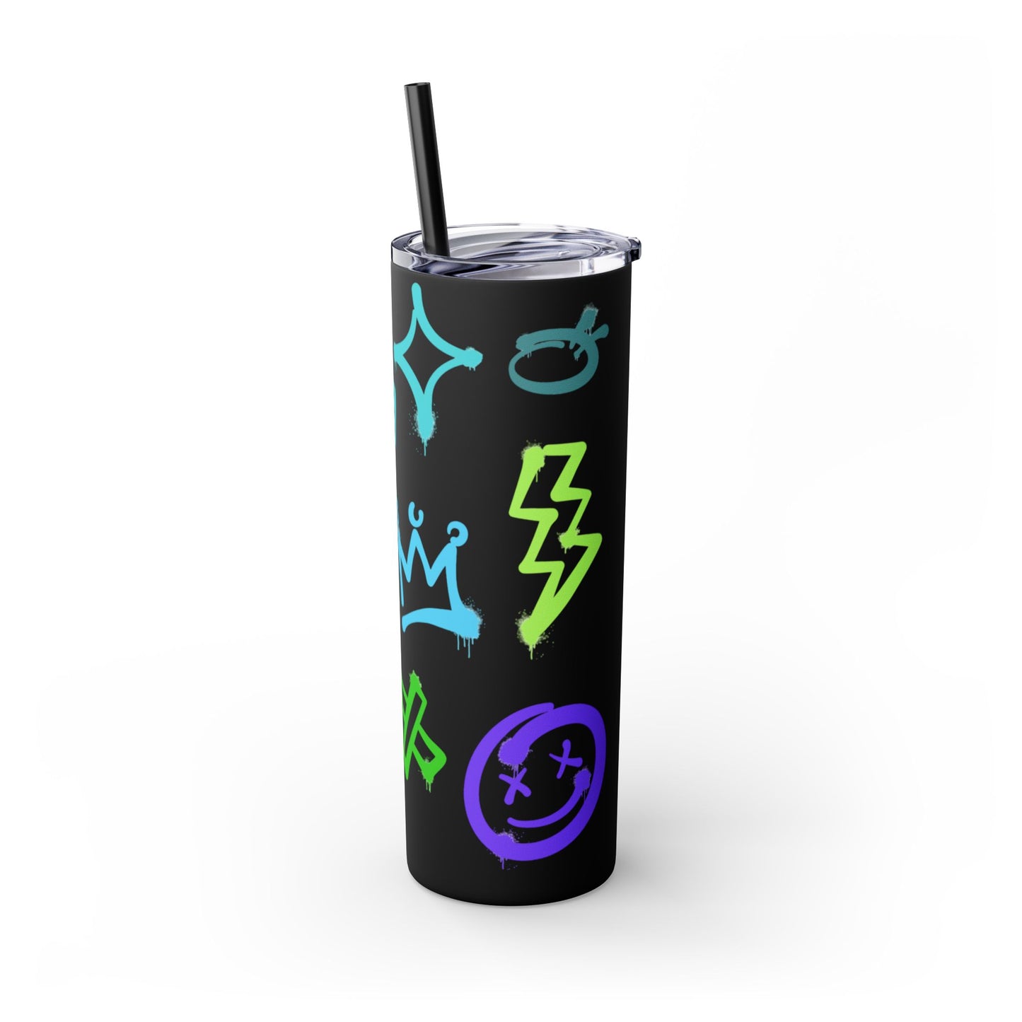 Trendy Skinny Tumbler with Straw, 20oz | Unique Graffiti Style Drinkware for Teens, Gifts, Parties, and Everyday Use