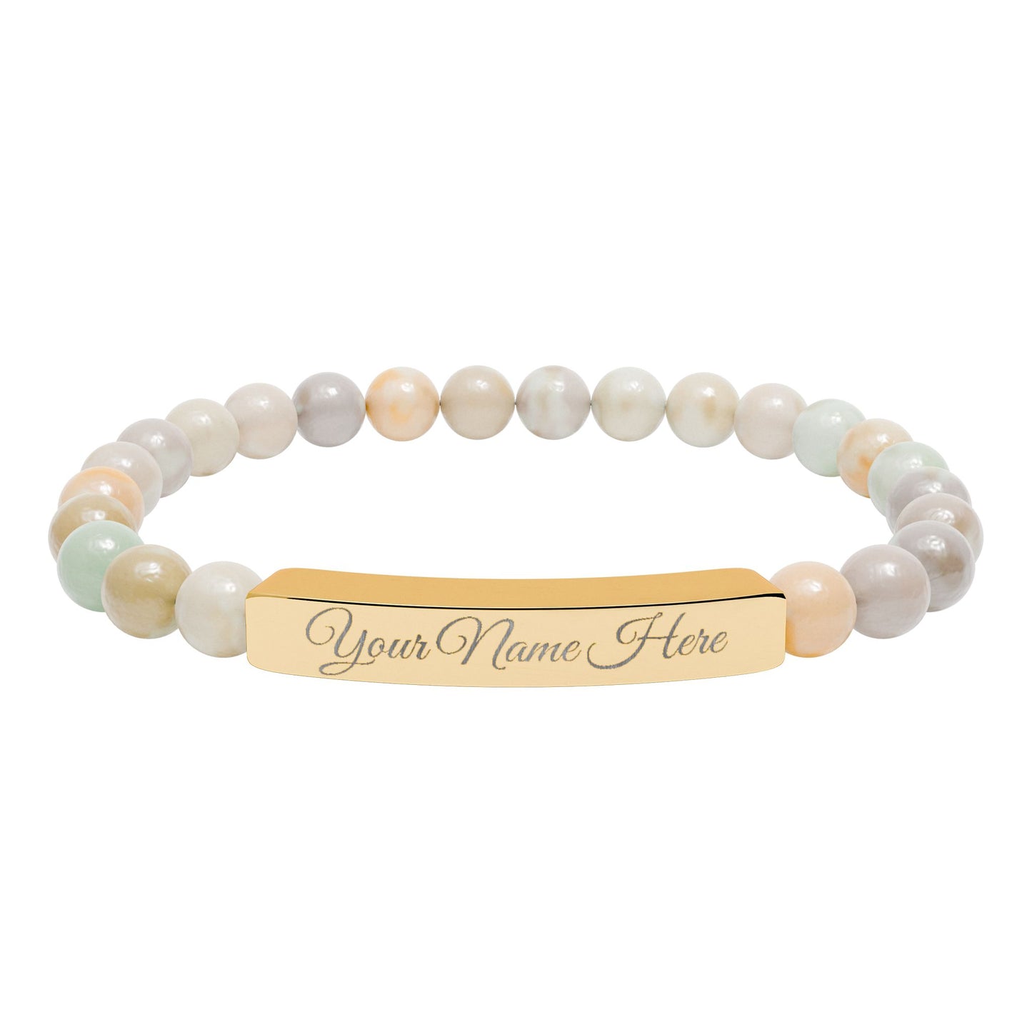Engraved Natural Stone Bracelet, Personalized Gift for Her, Meaningful Jewelry, Stretch Beaded Bracelet, Inspirational Gift