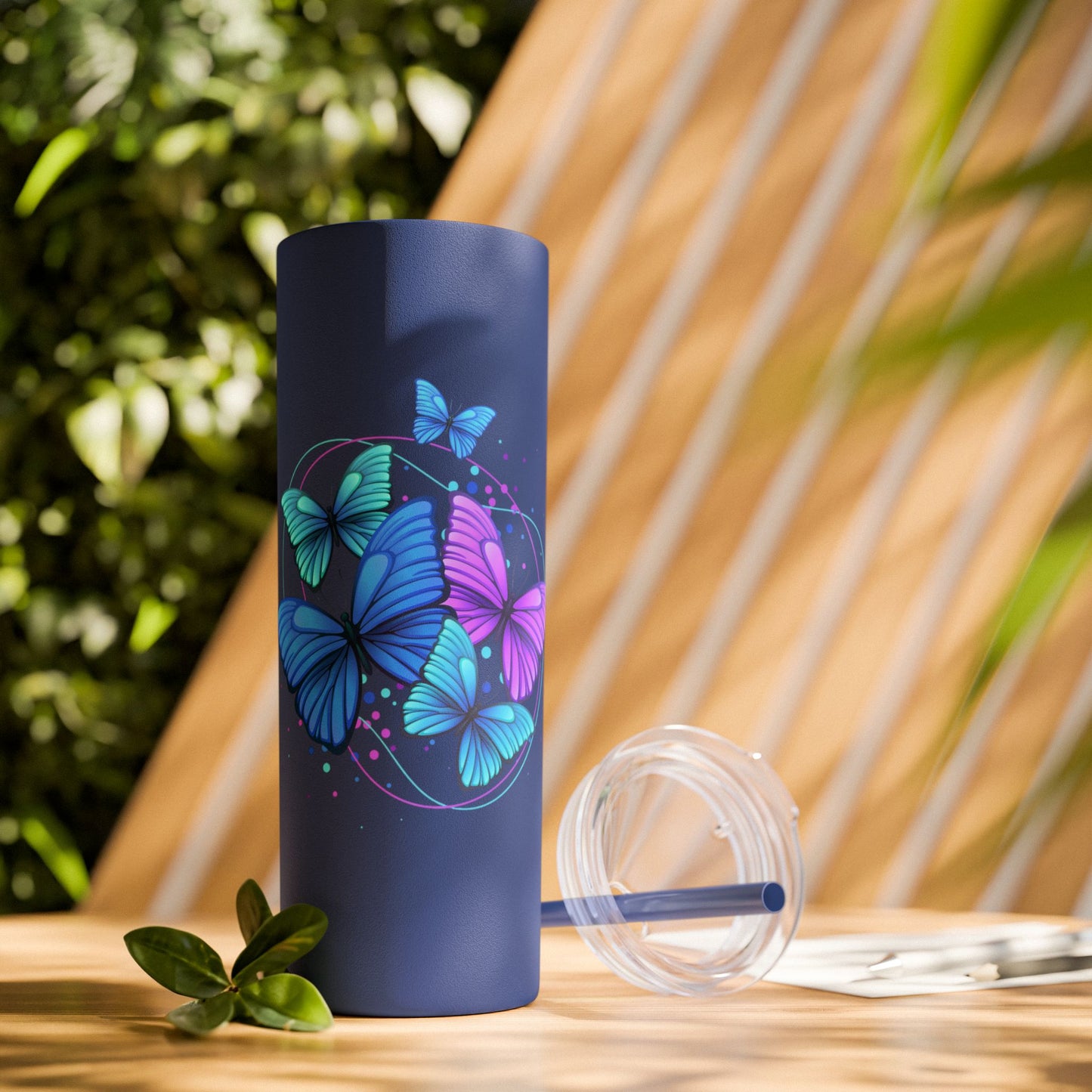 Butterfly Design Skinny Tumbler with Straw - 20oz Travel Mug