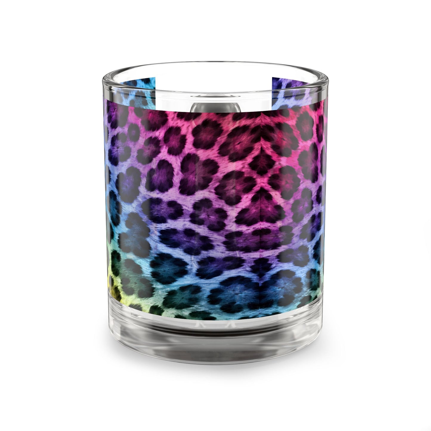 Rainbow Leopard Print Glass Mug Colorful Animal Pattern, 10oz