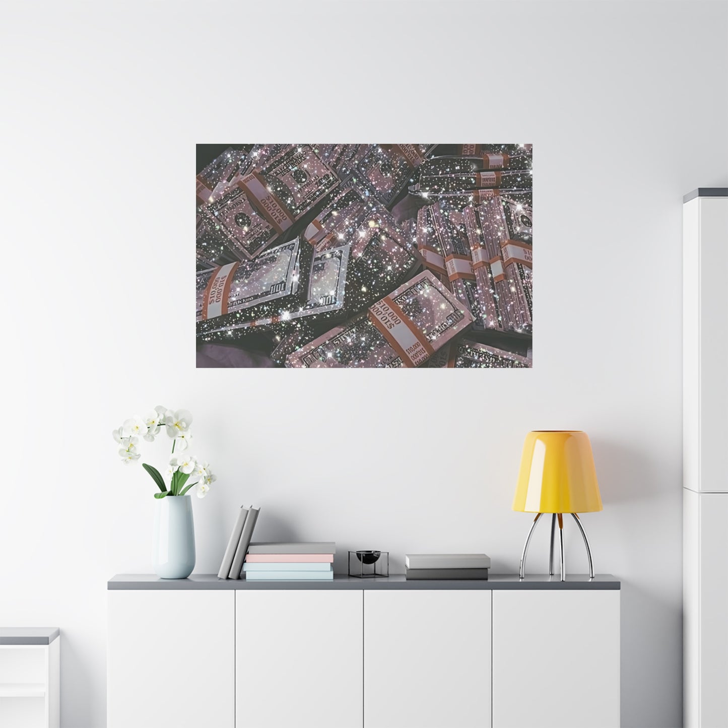 Sparkling Money Canvas Art, Glittery Wall Decor for Home, Modern Art Piece, Gift for Art Lovers, Chic Office Decor, Unique Wall Hanging