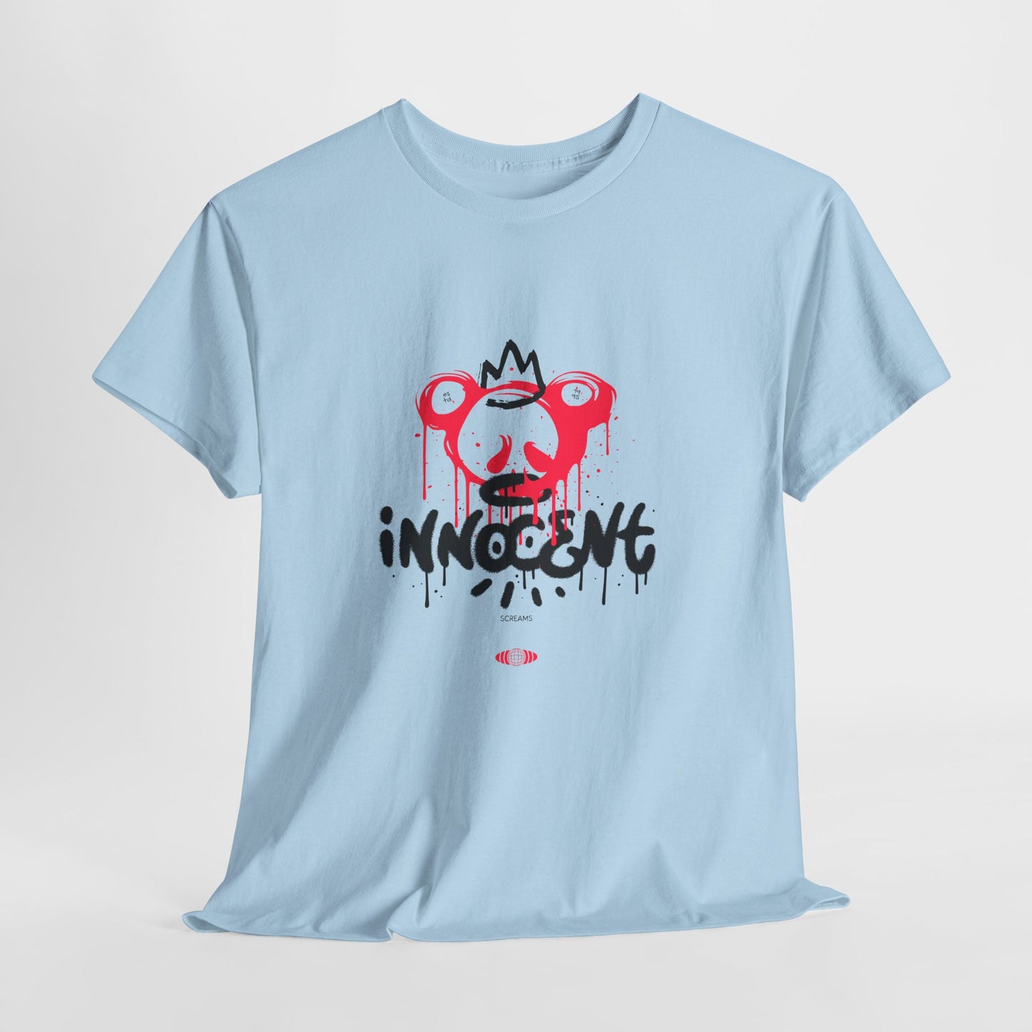 Edgy Graphic Tee: 'Innocent' Design, Urban Fashion, Streetwear, Unisex Cotton T-Shirt, Music Festivals, Casual Wear