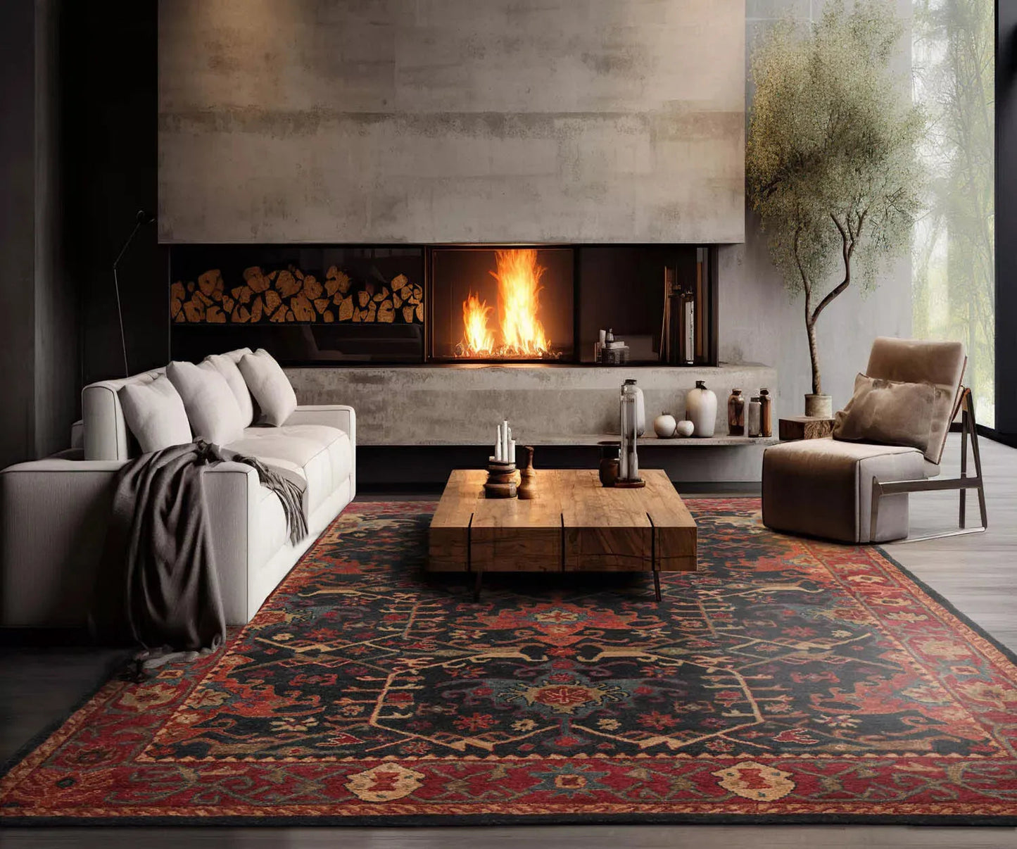 Handmade Multi Size 100% Wool Dark Blue Oriental Area Rug-0