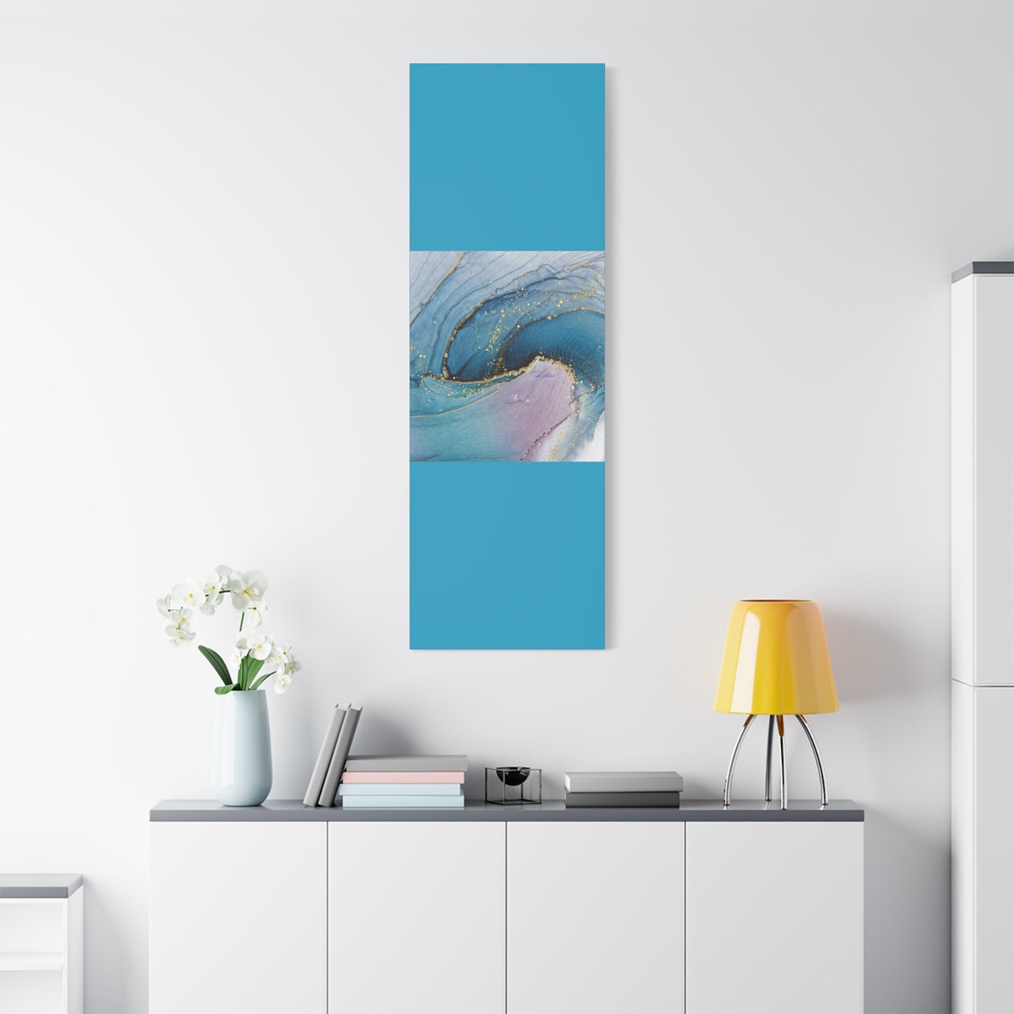 Canvas Wall Art, Abstract Ocean Wave, Modern Decor, Home Office, Gift for Her, Blue Gold Artwork, Living Room Wall Decor