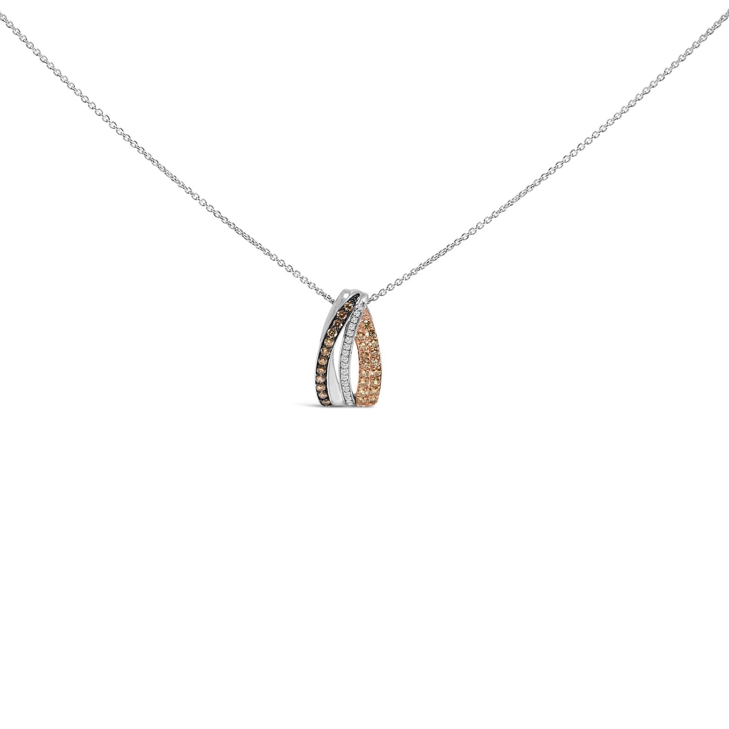 Tri Tone Sterling Silver 1/2 Cttw White and Brown Diamond Pendant Necklace-0