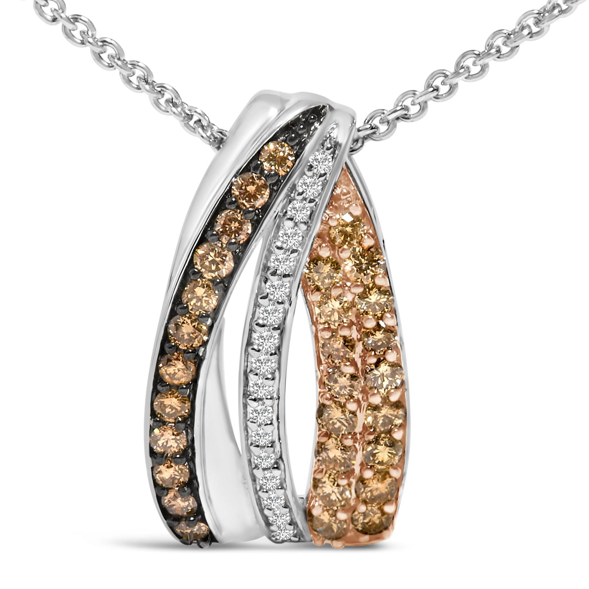Tri Tone Sterling Silver 1/2 Cttw White and Brown Diamond Pendant Necklace-1