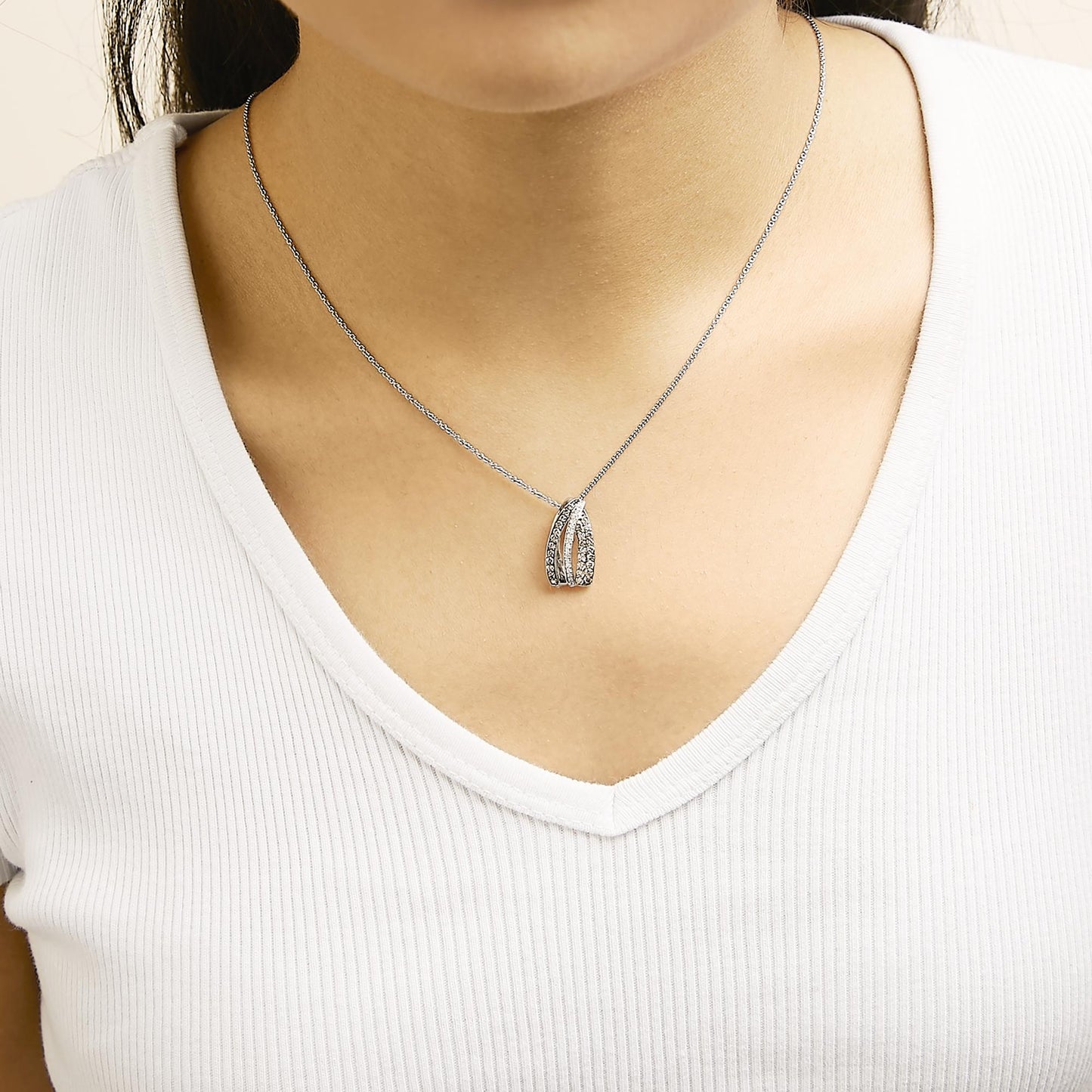 Tri Tone Sterling Silver 1/2 Cttw White and Brown Diamond Pendant Necklace-2