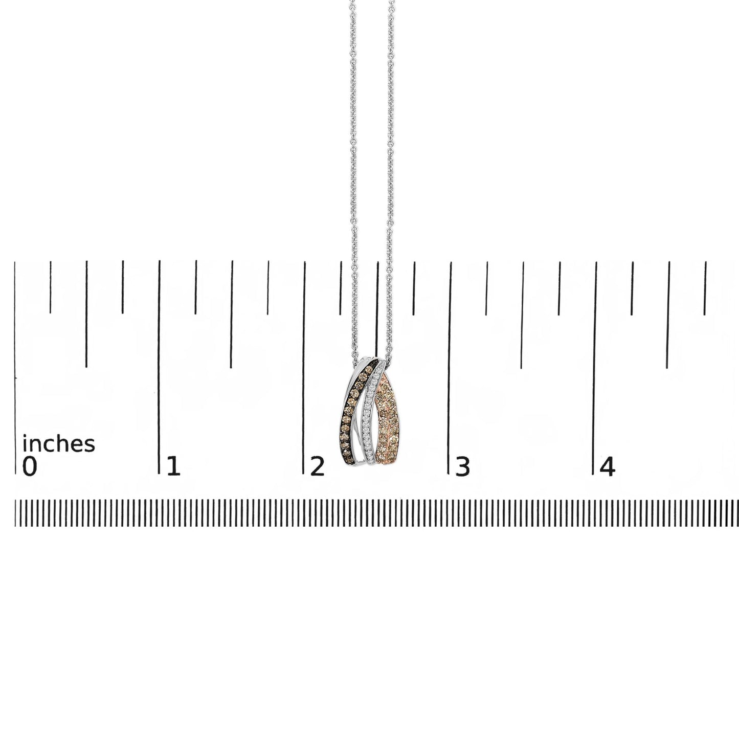 Tri Tone Sterling Silver 1/2 Cttw White and Brown Diamond Pendant Necklace-4