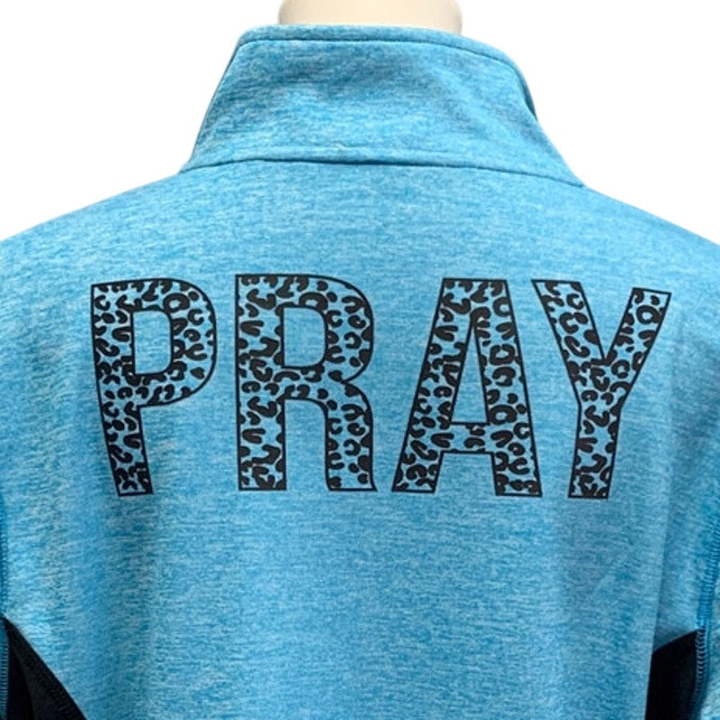 Hand Printed Upcycled Womens Plus Size 1X PRAY Leopard Print Athletic Zip Jacket