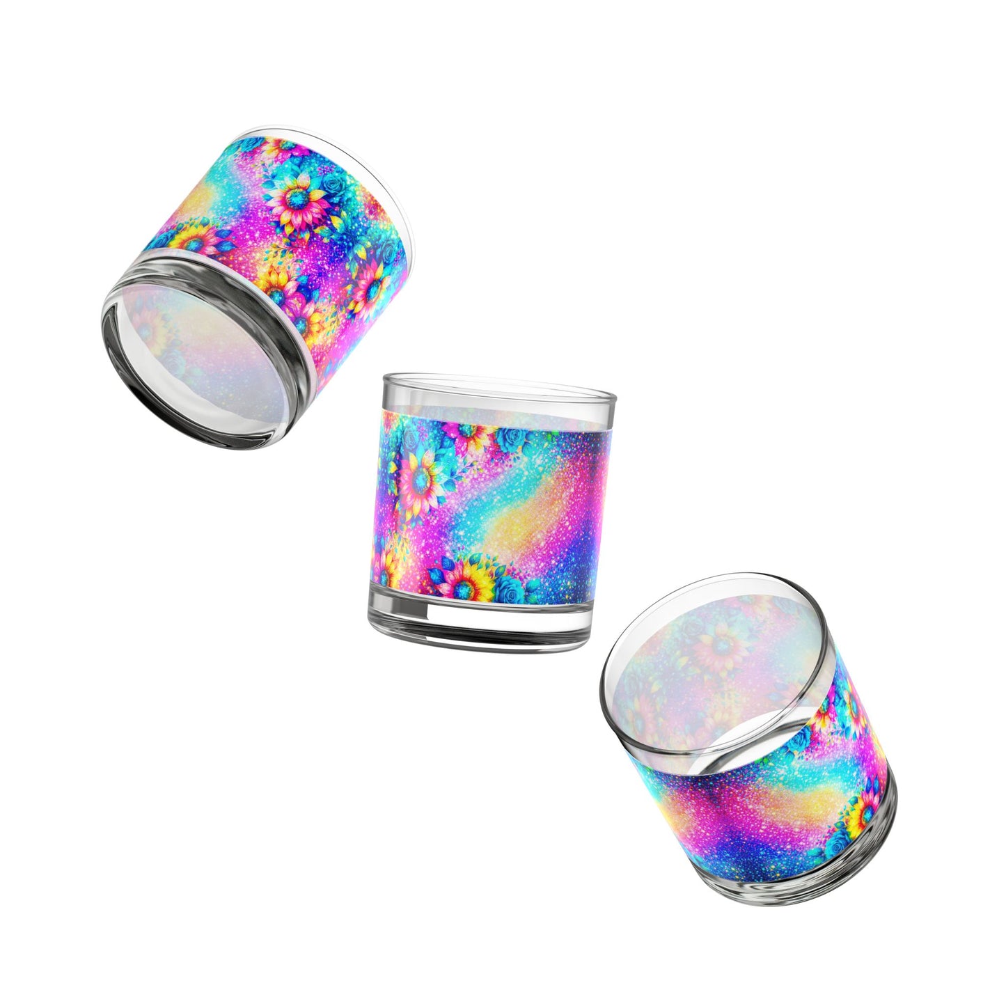 Rainbow Sunflower Galaxy Rocks Glass 10oz