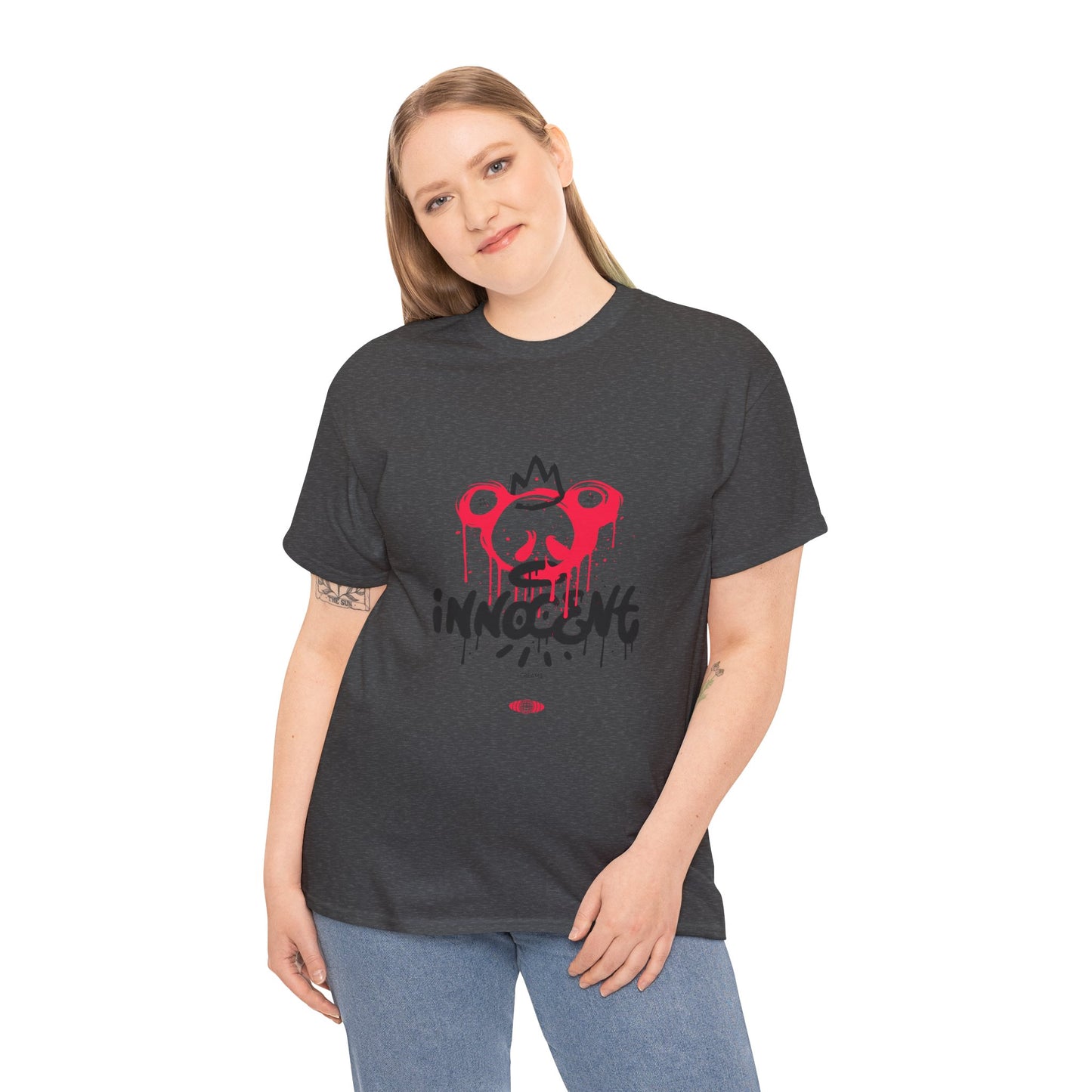 Edgy Graphic Tee: 'Innocent' Design, Urban Fashion, Streetwear, Unisex Cotton T-Shirt, Music Festivals, Casual Wear