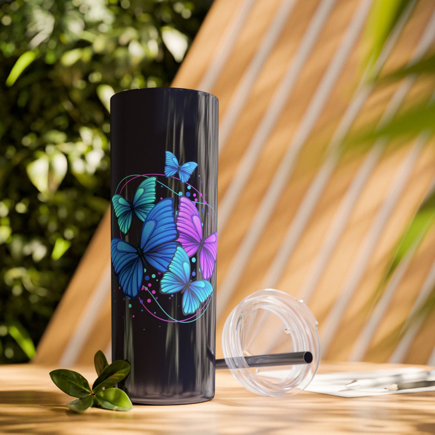 Butterfly Design Skinny Tumbler with Straw - 20oz Travel Mug