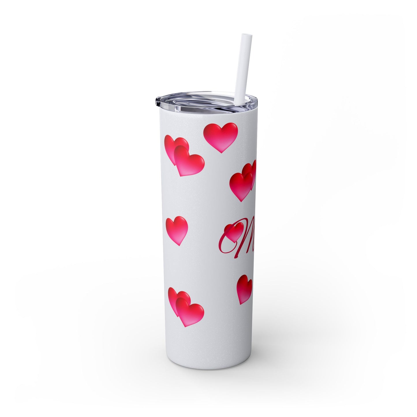 Gepasmaakte Glitter 20oz Dun Tumbler met Pienk Hartpatroon — [Jou Naam Hier]
