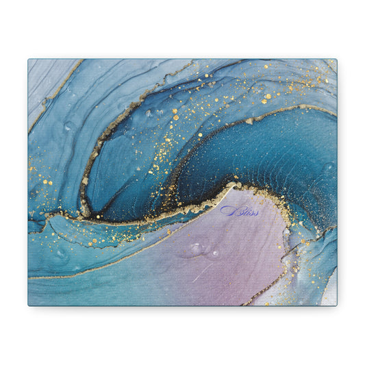 Canvas Wall Art, Abstract Ocean Wave, Modern Decor, Home Office, Gift for Her, Blue Gold Artwork, Living Room Wall Decor