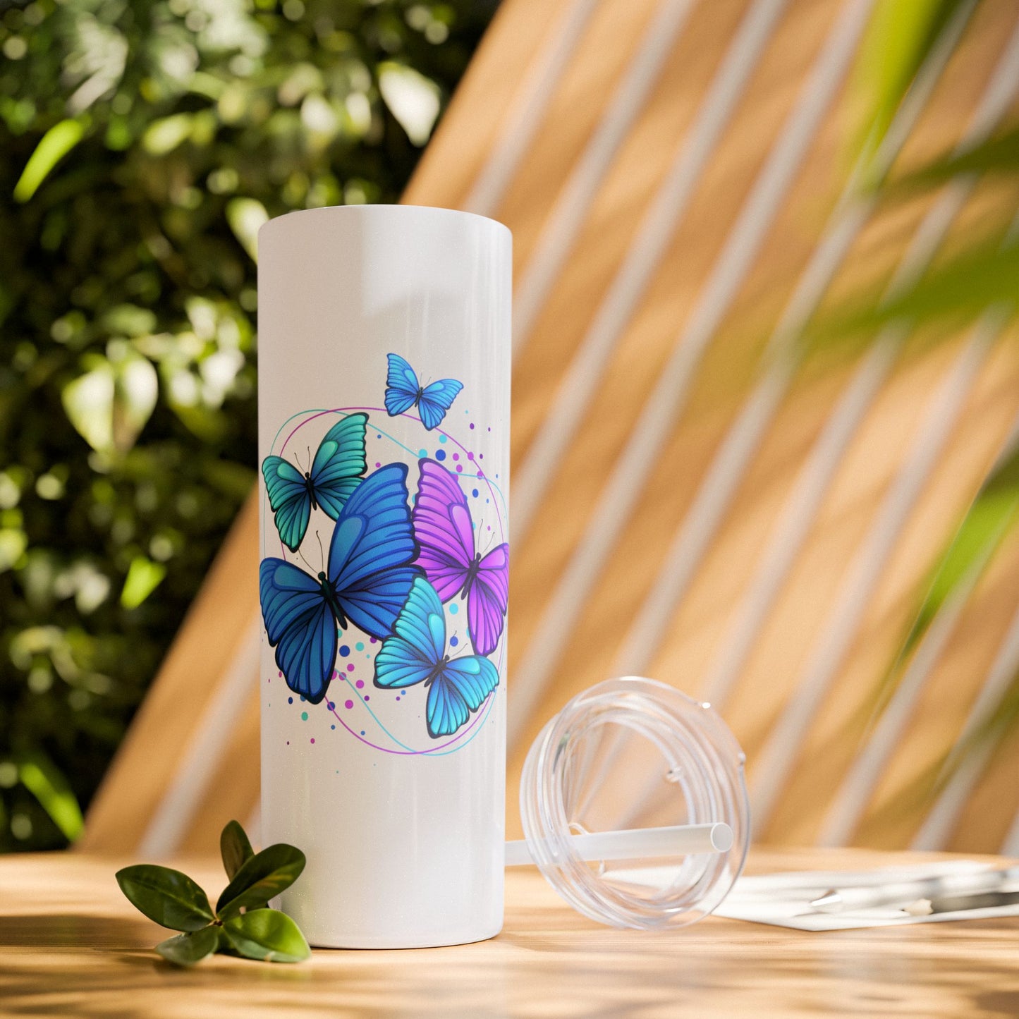 Butterfly Design Skinny Tumbler with Straw - 20oz Travel Mug