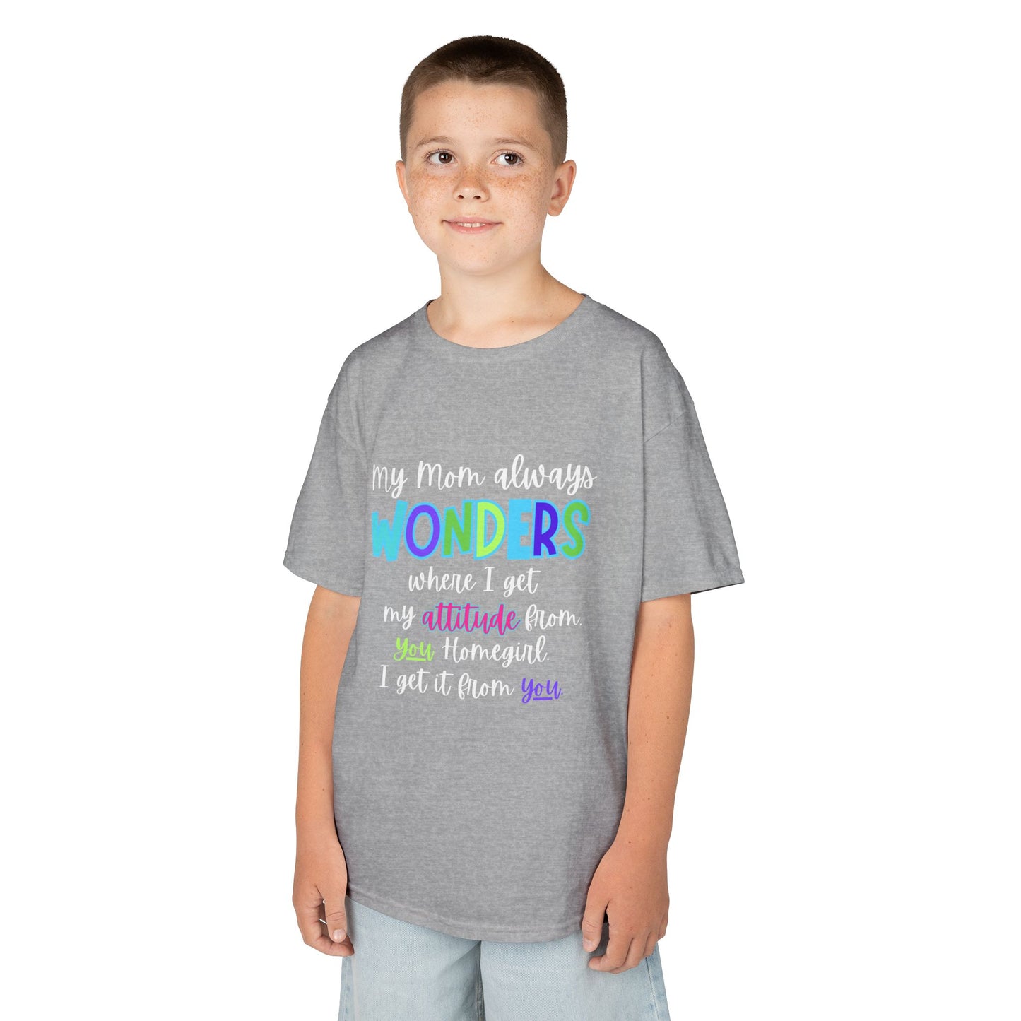 Colorful Kids Tee: 'My Mom Wonders Where I Get My Attitude From' | Fun Gift for Birthdays, Holidays, Everyday Wear, Unique Kids Apparel