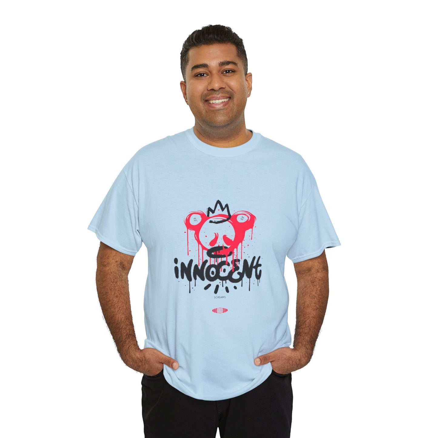 Edgy Graphic Tee: 'Innocent' Design, Urban Fashion, Streetwear, Unisex Cotton T-Shirt, Music Festivals, Casual Wear