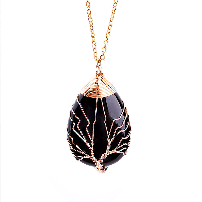 Natural Stone Tie Line Tree Of Life Pendant Necklace