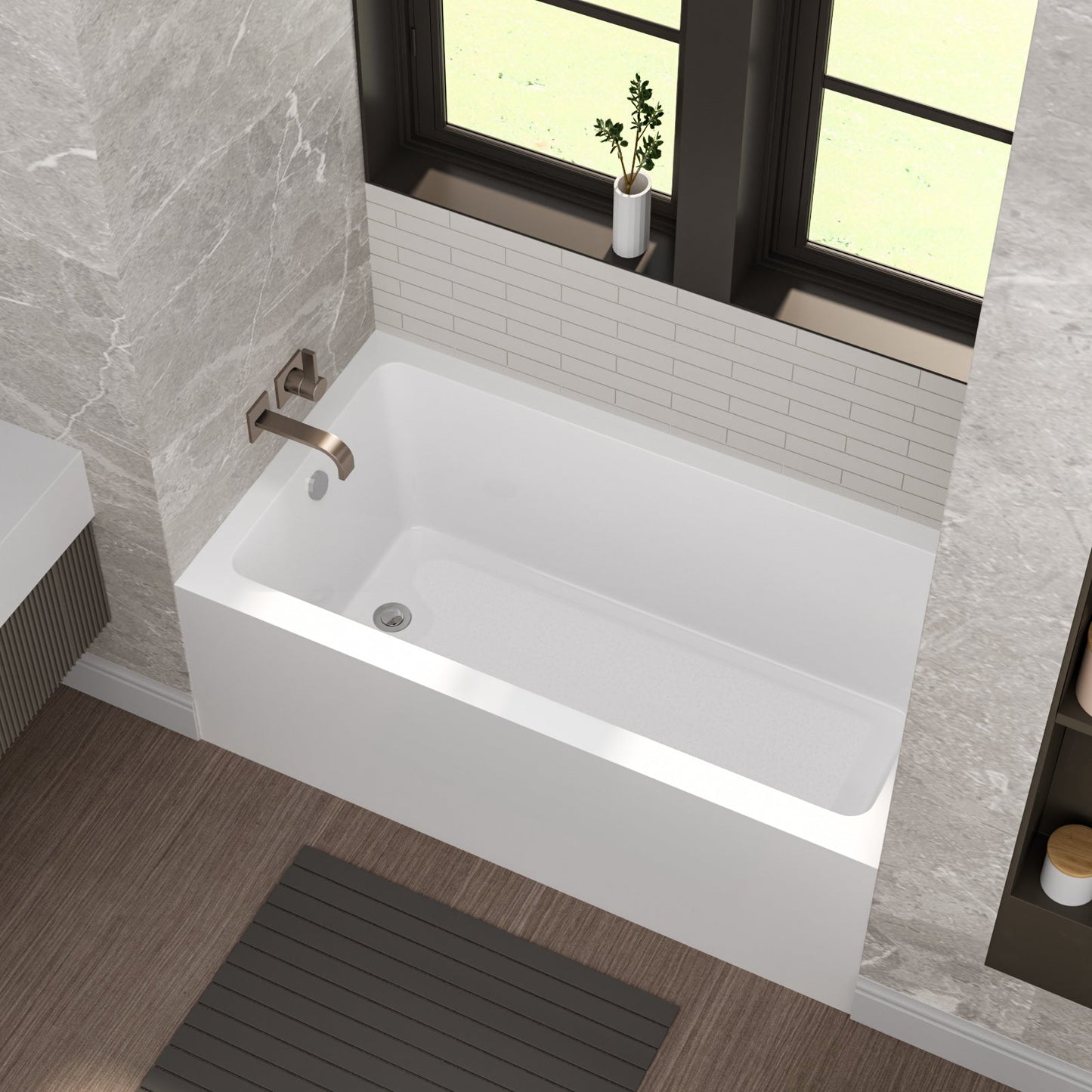60" Acrylic Alcove Soaking Bathtub with Skirt - Glossy