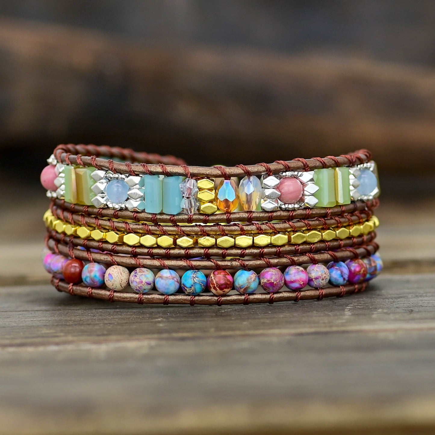 Purple Flower Stone Bracelet Boho
