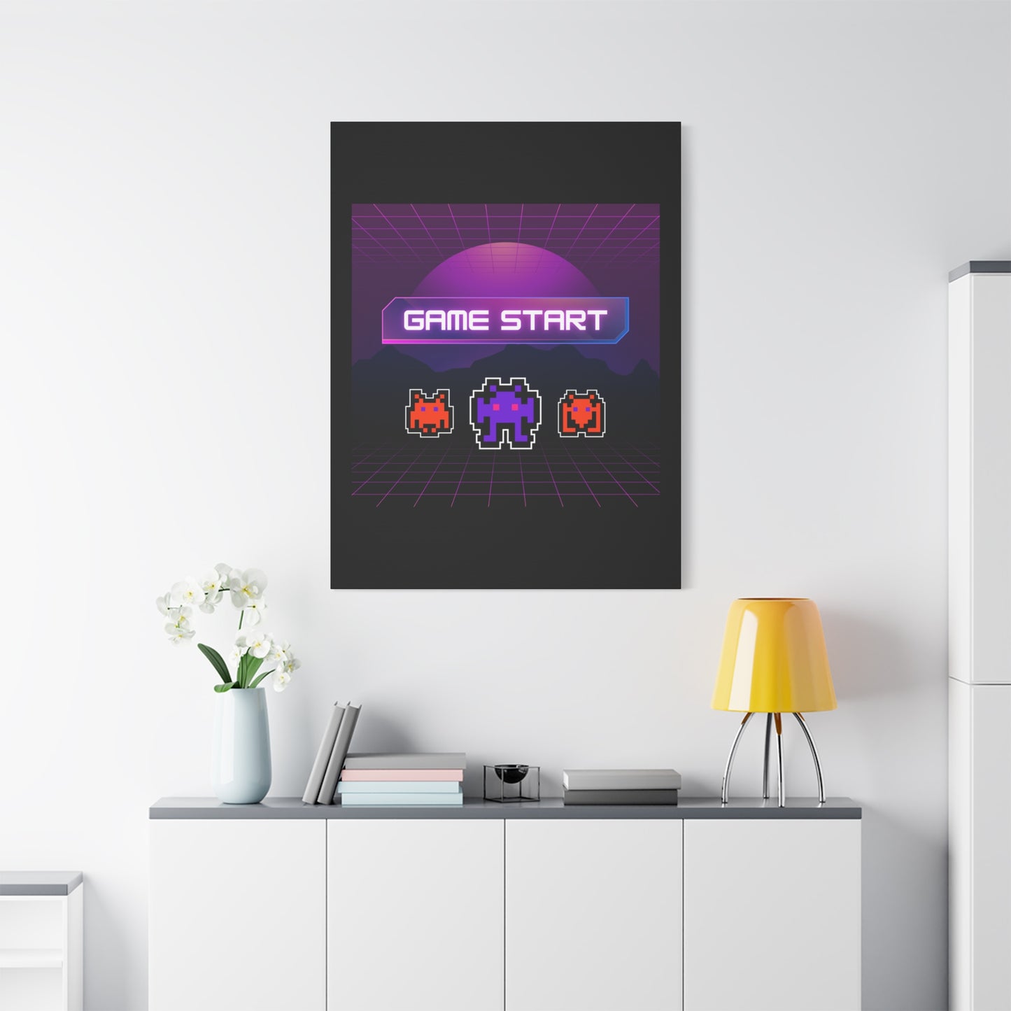 Retro Game Start Canvas Art Print | 80s Gaming Wall Decor, Gamer Gift, Pixel Art, Nostalgic Artwork, Home Decor