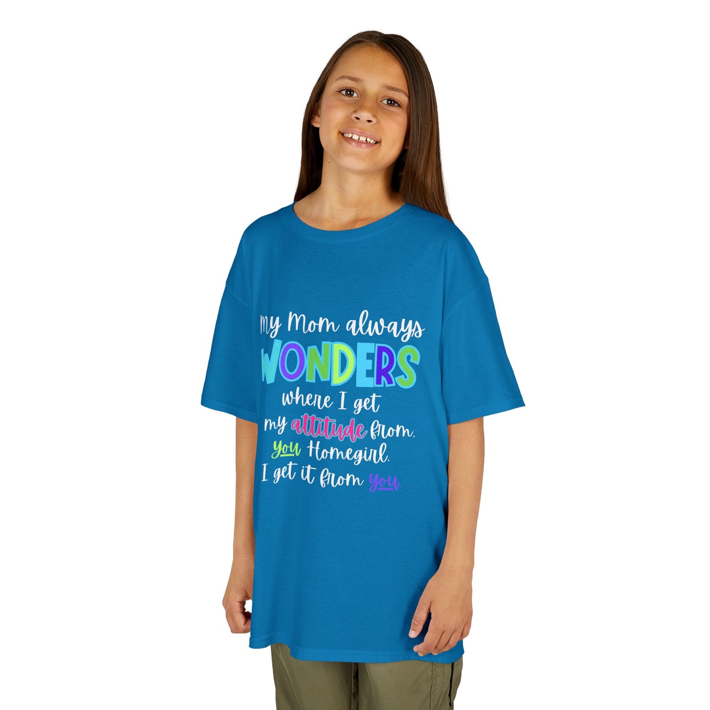 Colorful Kids Tee: 'My Mom Wonders Where I Get My Attitude From' | Fun Gift for Birthdays, Holidays, Everyday Wear, Unique Kids Apparel