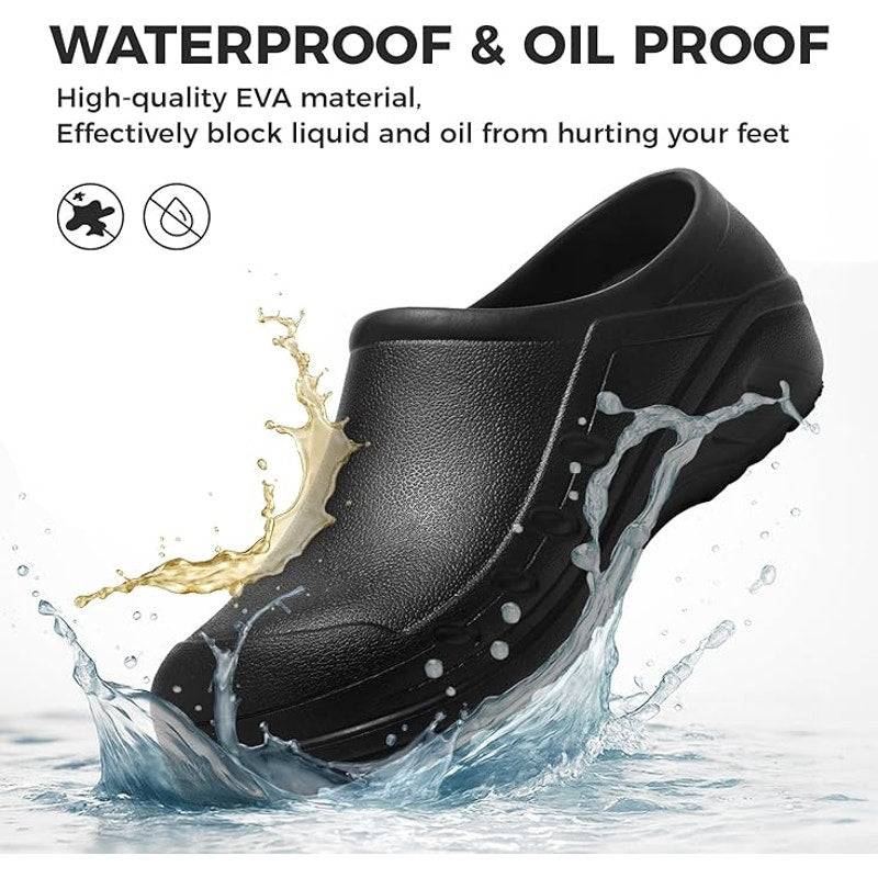 Teytap Mens Size 8 Black Slide On Waterproof Slip Resistant Chef Clogs Shoes