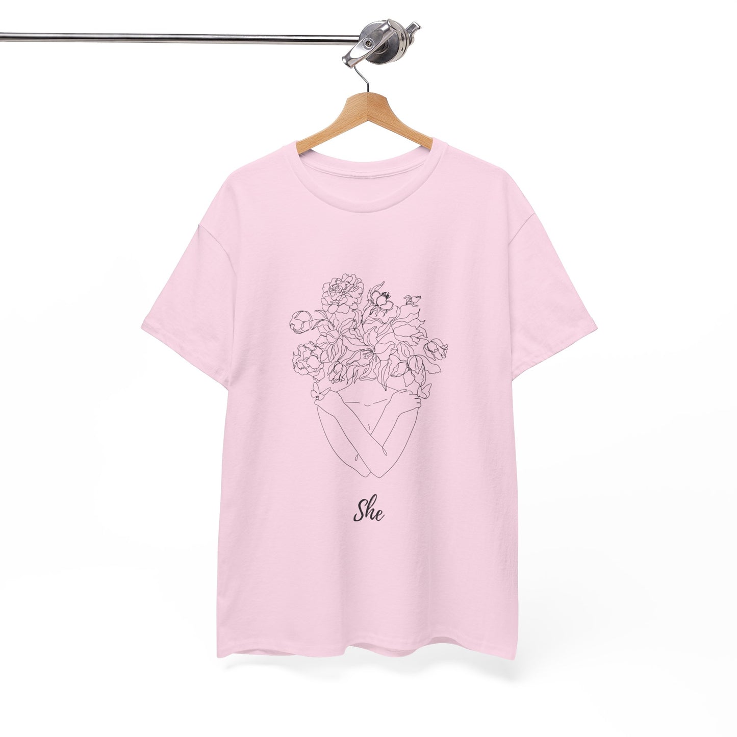 SHE Floral Love Unisex Heavy Cotton Tee, Casual T-Shirt, Gift for Her, Summer Fashion, Relaxed Fit Tee