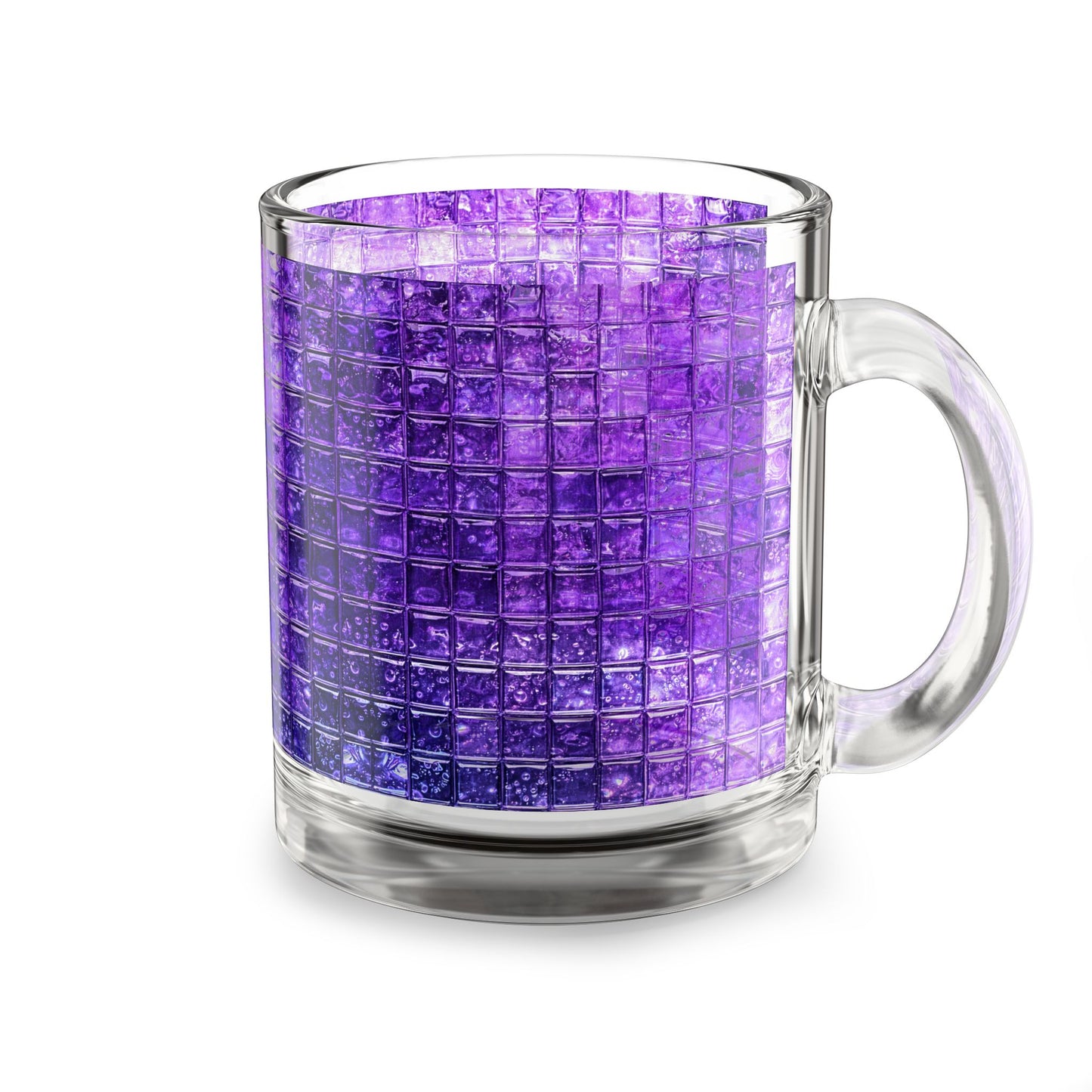 Purple Mosaic Tile Glass Mug Iridescent Geometric Pattern, 10oz