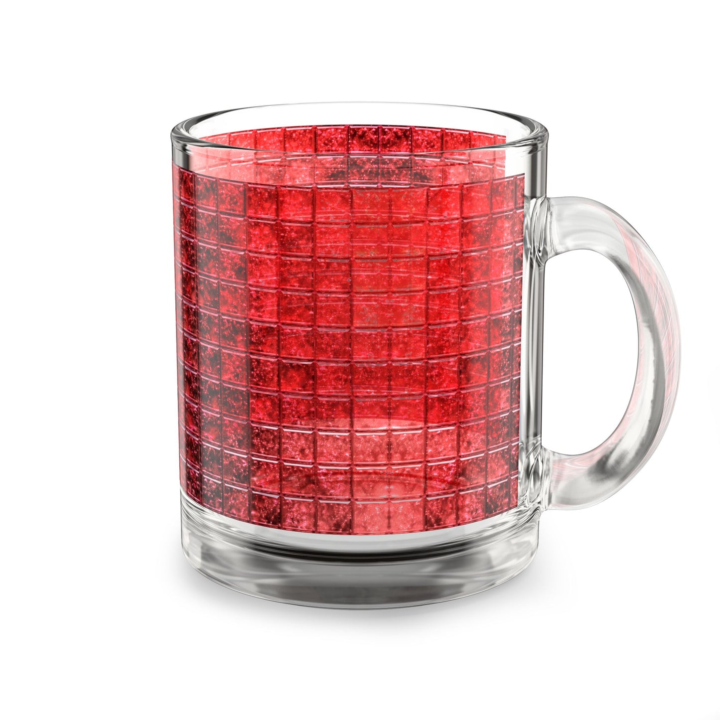 Red Mosaic Tile Pattern Glass Mug Geometric Grid Drinkware