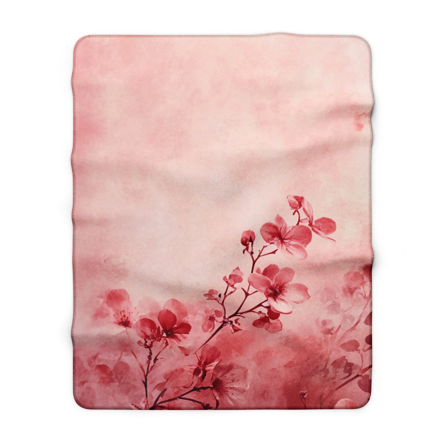 Pink Floral Branch Sherpa Fleece Blanket Blossom Watercolor Throw