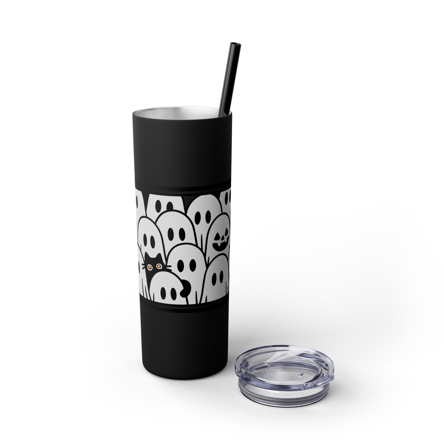 Halloween Ghost Tumbler, 20oz Skinny Tumbler with Straw, Cute Fall Drinkware, Spooky Gifts for Kids, Ghost Lovers, Cozy Decor