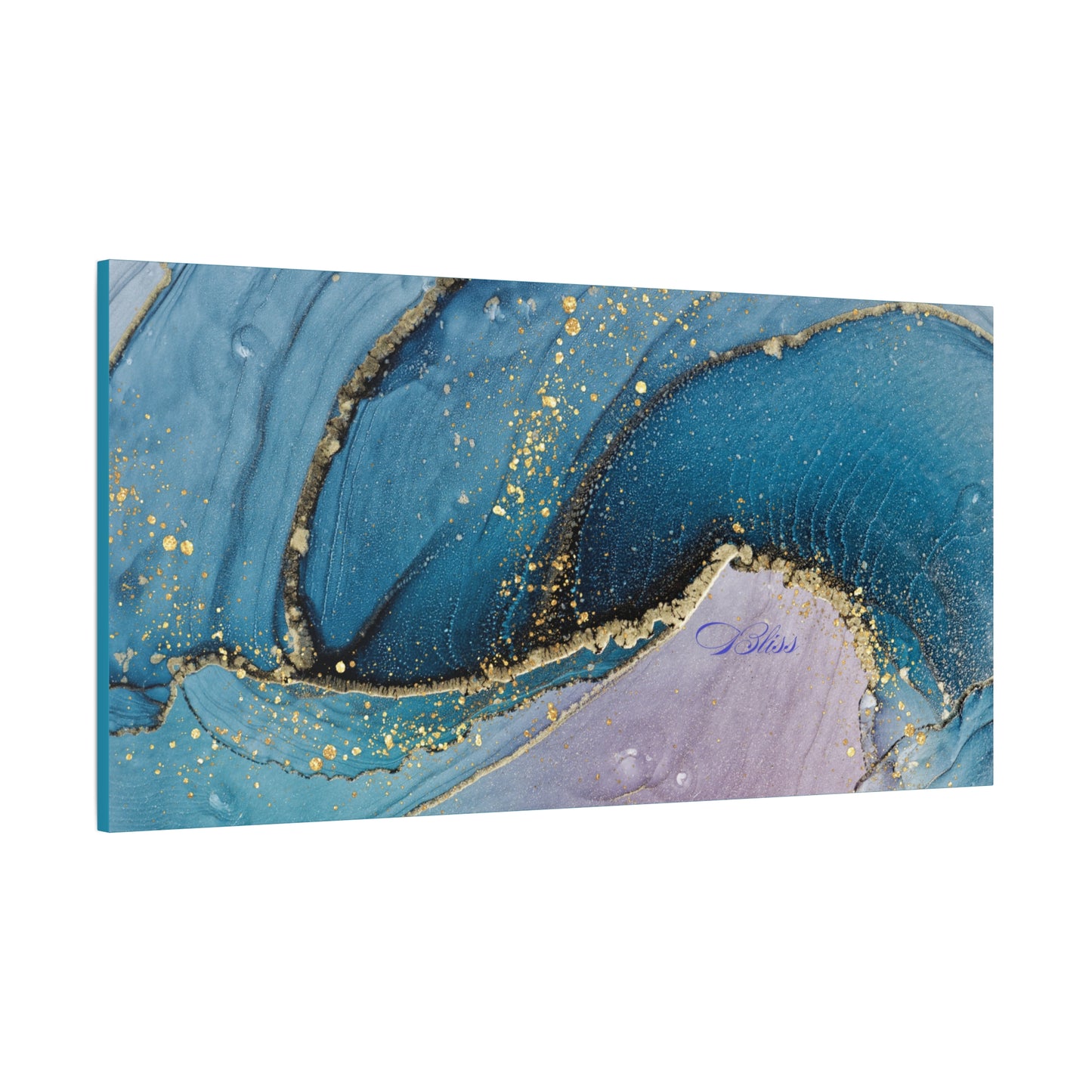Canvas Wall Art, Abstract Ocean Wave, Modern Decor, Home Office, Gift for Her, Blue Gold Artwork, Living Room Wall Decor