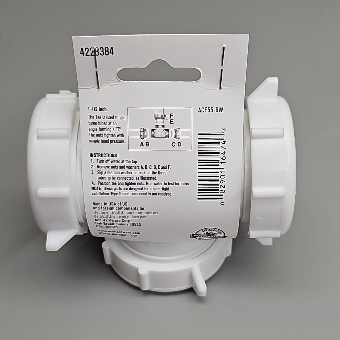 ACE Coupling Plastic Tee 3 Way 1.5" 5-Pk ACE55-6W 4223384 (New)