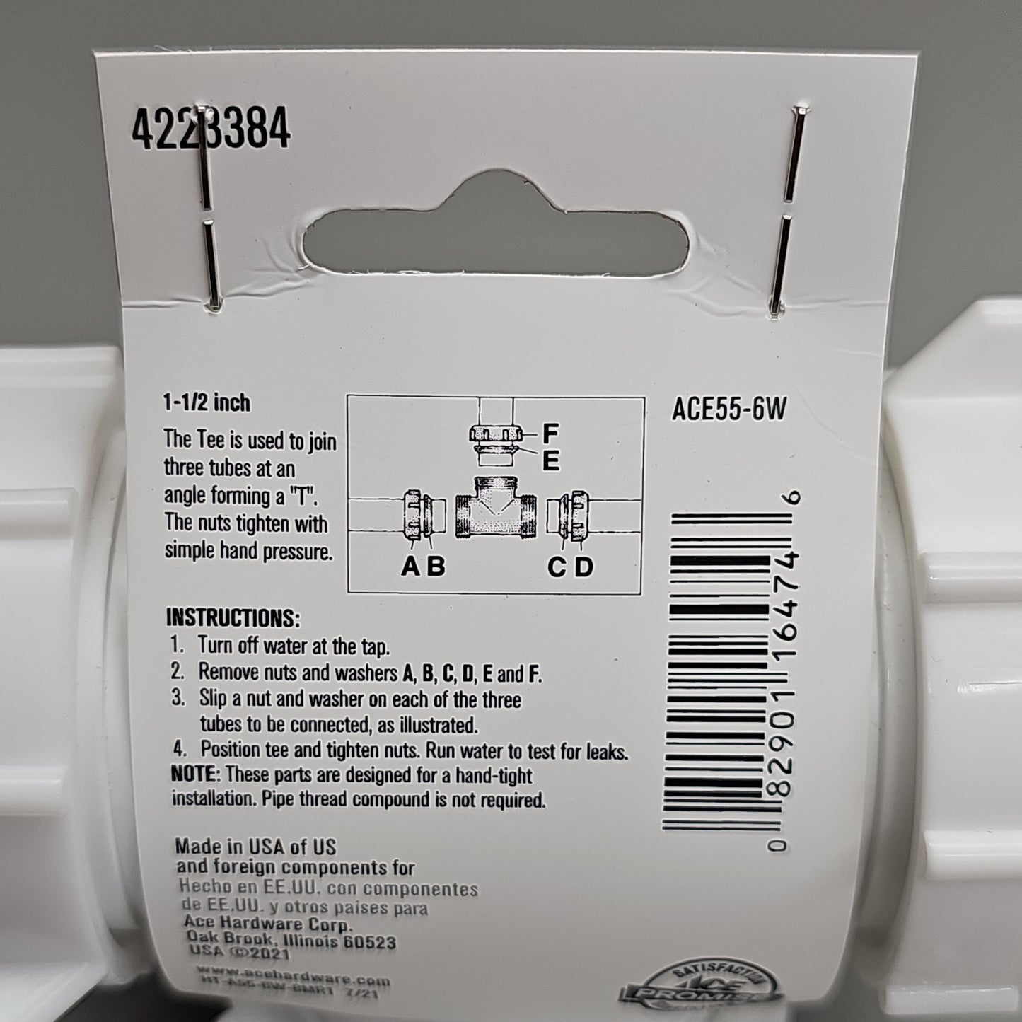 ACE Coupling Plastic Tee 3 Way 1.5" 5-Pk ACE55-6W 4223384 (New)