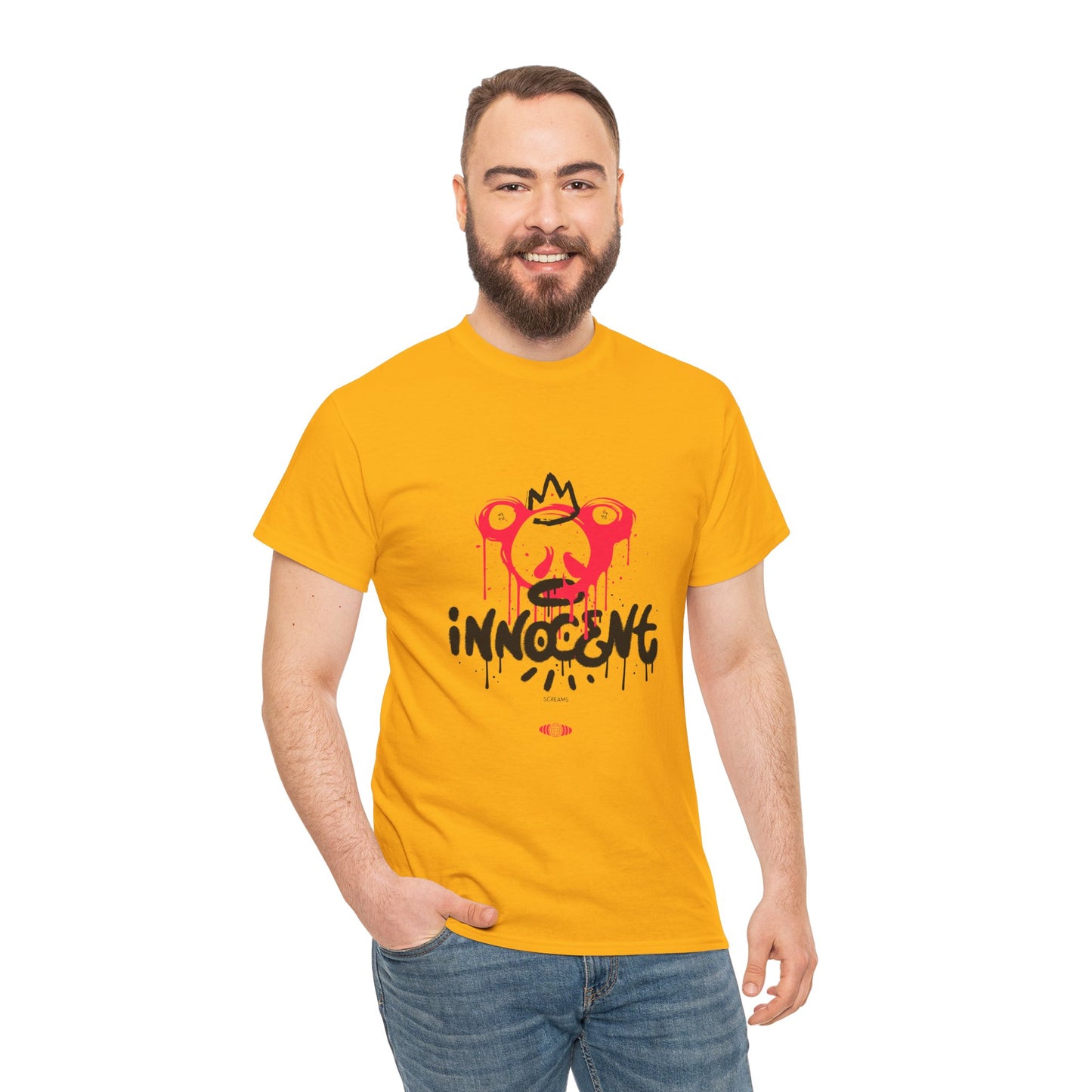 Edgy Graphic Tee: 'Innocent' Design, Urban Fashion, Streetwear, Unisex Cotton T-Shirt, Music Festivals, Casual Wear