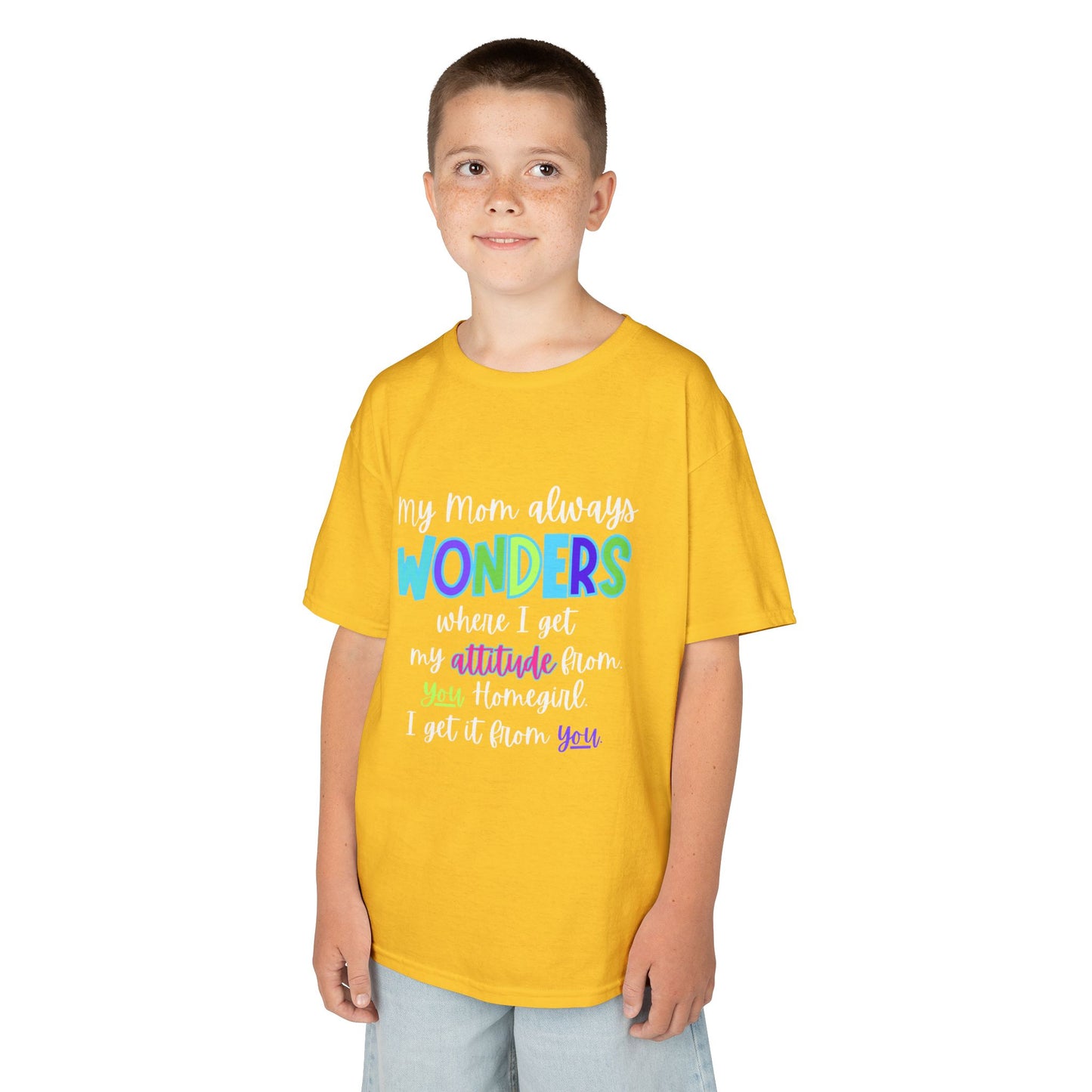 Colorful Kids Tee: 'My Mom Wonders Where I Get My Attitude From' | Fun Gift for Birthdays, Holidays, Everyday Wear, Unique Kids Apparel