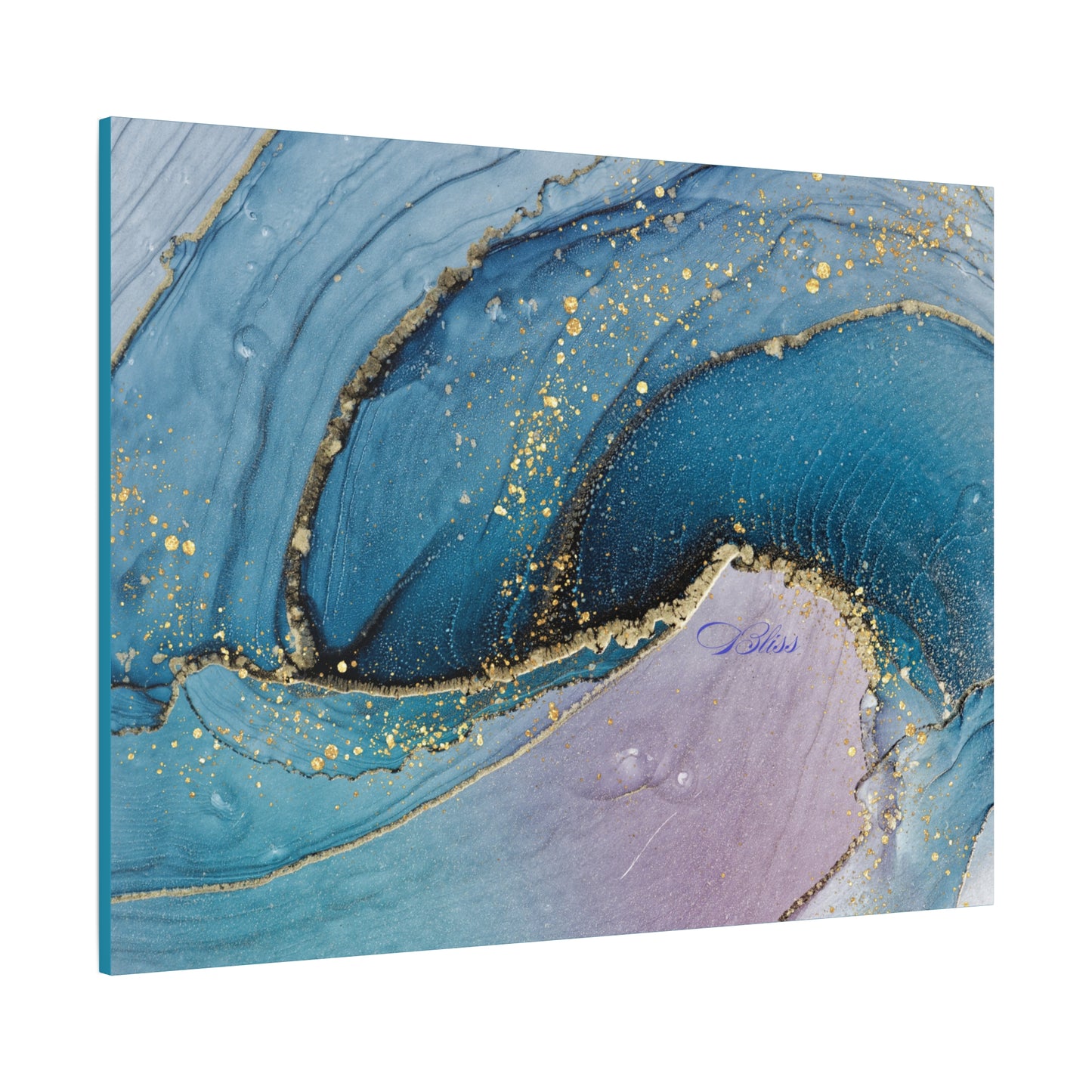 Canvas Wall Art, Abstract Ocean Wave, Modern Decor, Home Office, Gift for Her, Blue Gold Artwork, Living Room Wall Decor