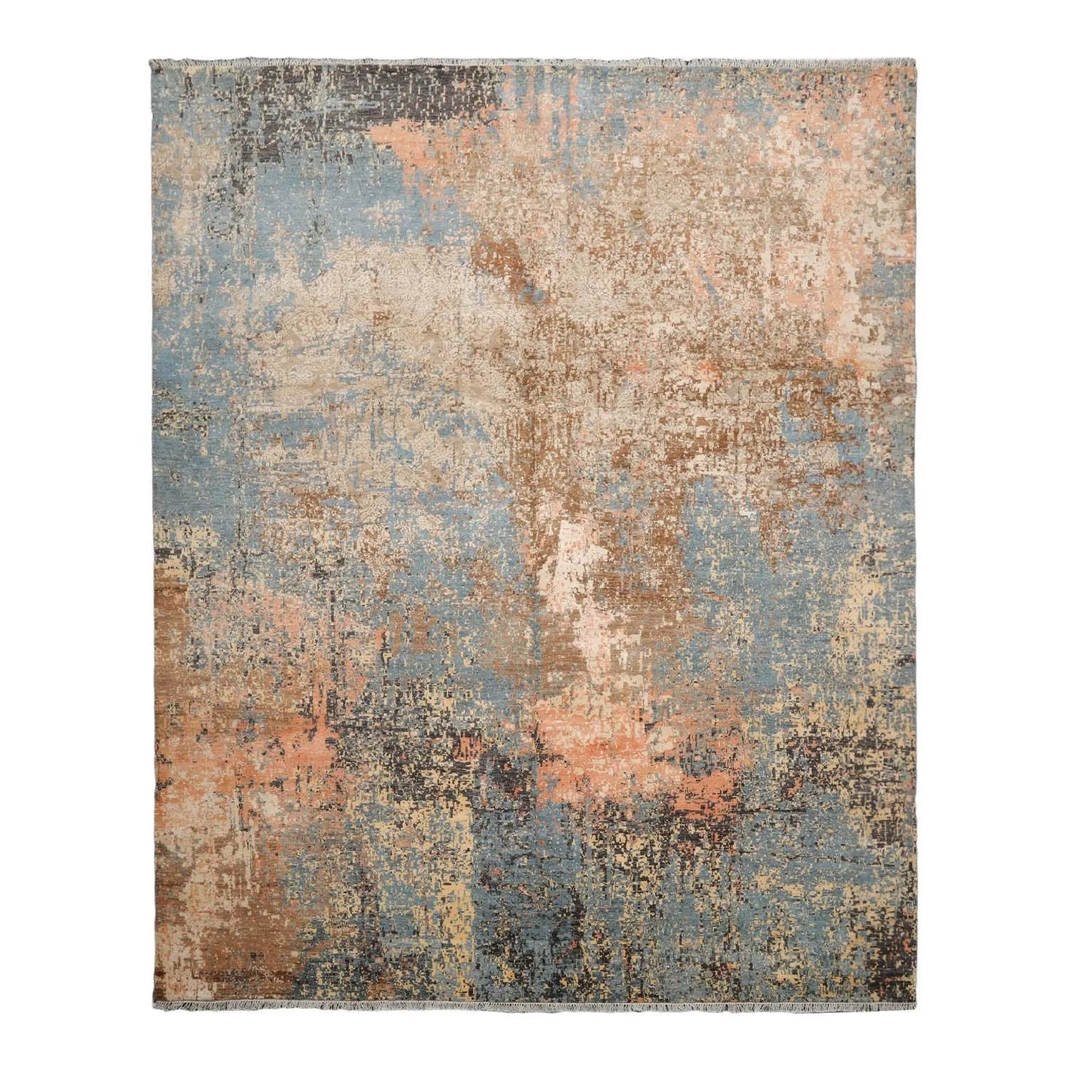 8x10 Celadon, Peach Hand Knotted 100% Wool Sherpa Design Tibetan Oriental Area Rug-1