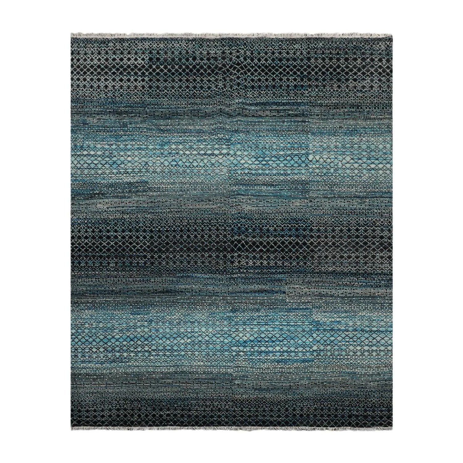 8x10 Hand Knotted Grass 100% Wool Modern & Contemporary Oriental Area Rug Blue, Charcoal Color-1