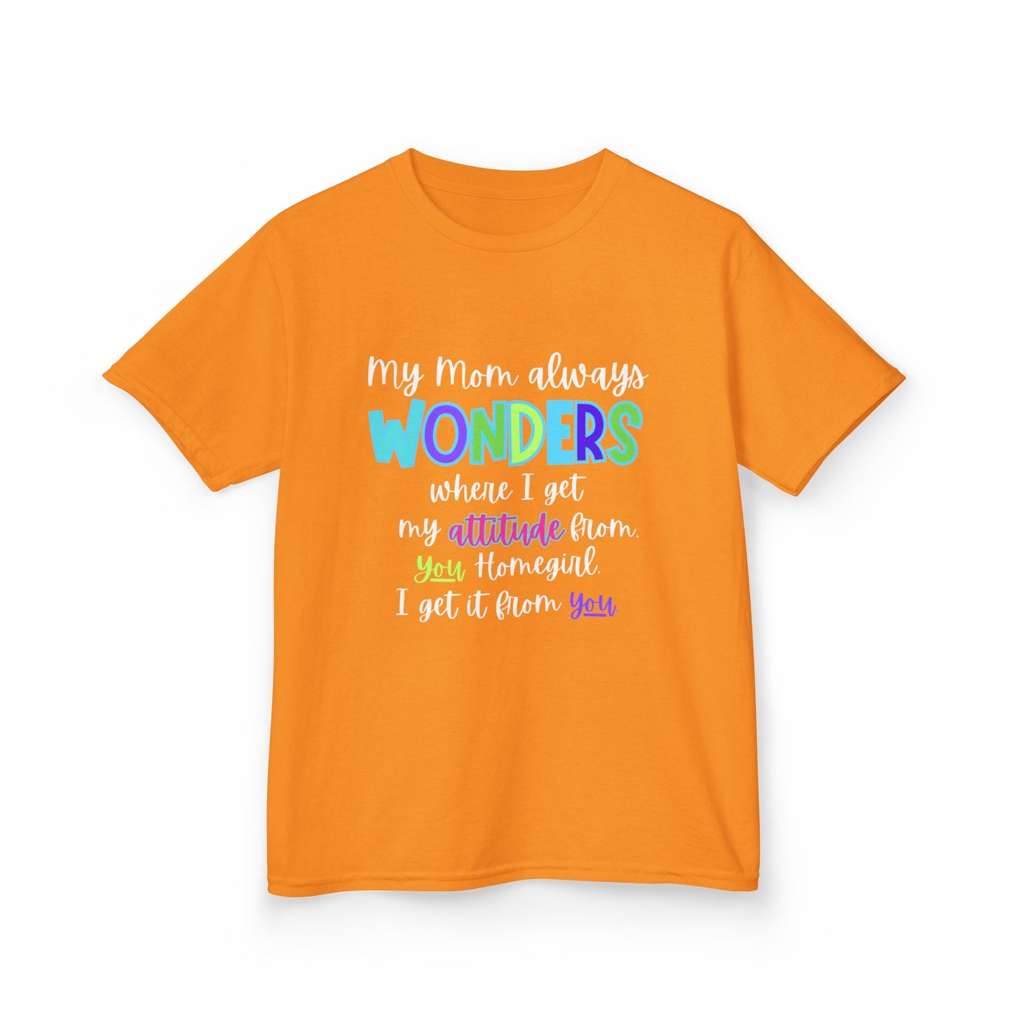 Colorful Kids Tee: 'My Mom Wonders Where I Get My Attitude From' | Fun Gift for Birthdays, Holidays, Everyday Wear, Unique Kids Apparel