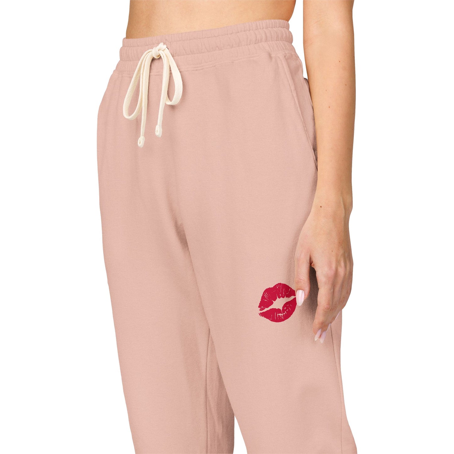 Cozy Fleece Kiss Print Sweatpants, Relaxed Lounge Pants, Unisex Stylish Joggers, Perfect for Casual Days, Gift for Friends, Comfortable Home Wear